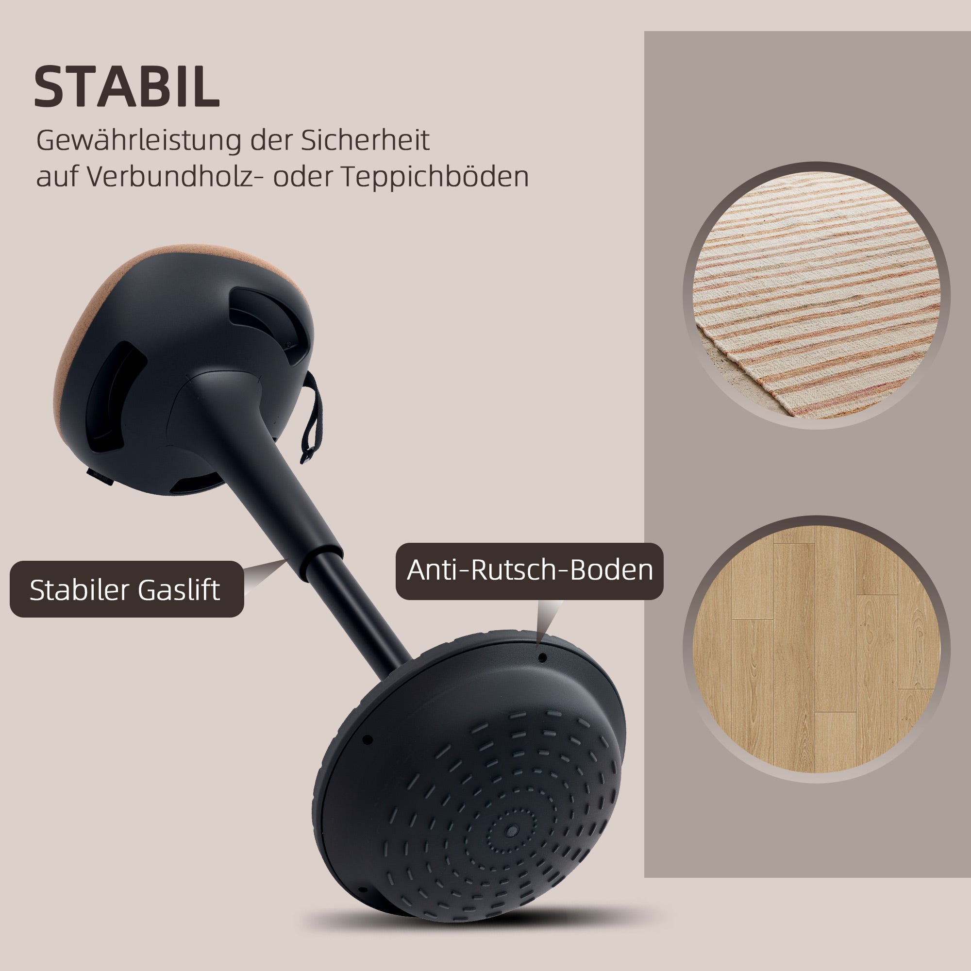 HOMCOM Balancehocker, beweglicher Sitz, drehbar, höhenverstellbar, ergonomisch, 34 x 34 x 68,5-83,5 cm, Braun