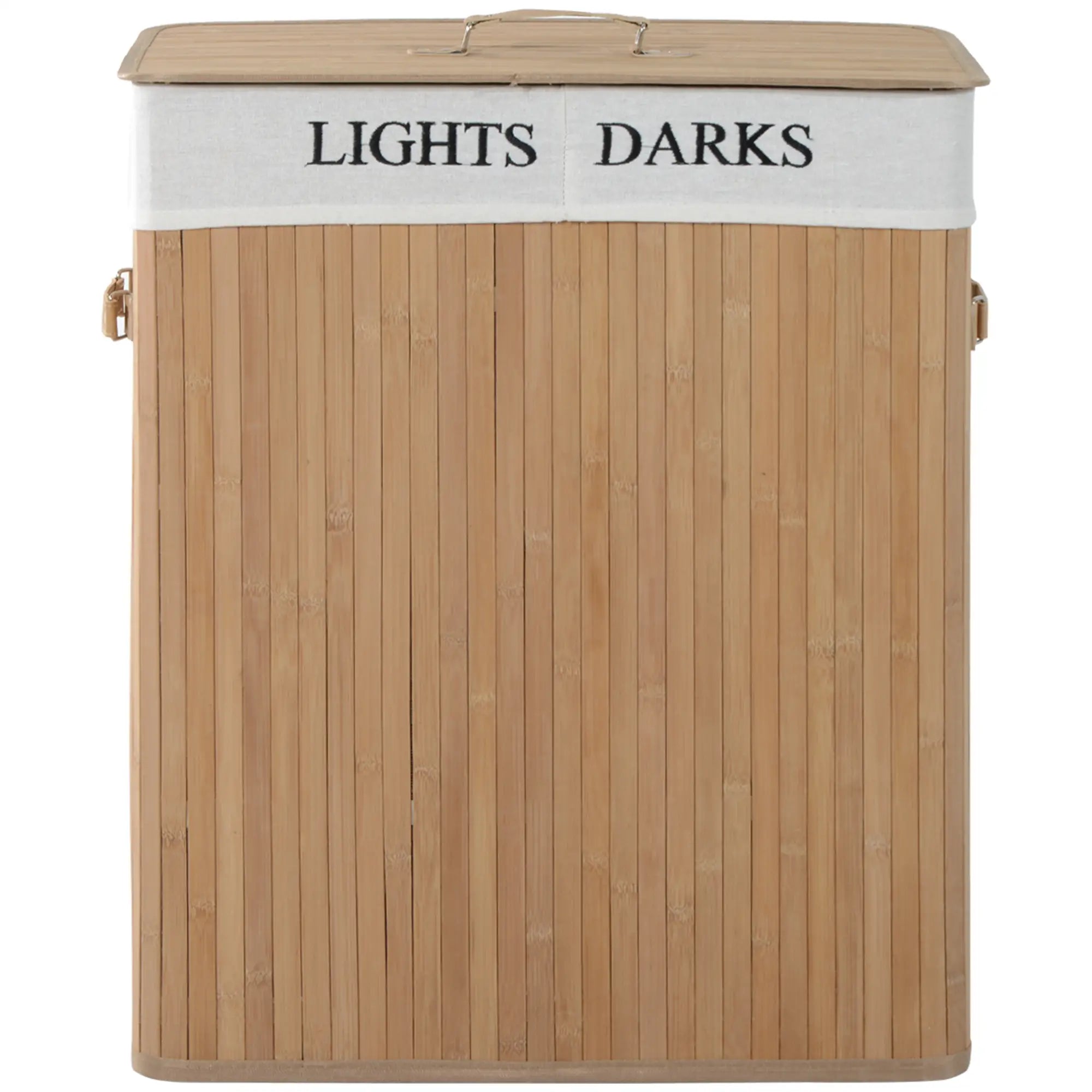 HOMCOM Bambus Wäschekorb mit Deckel 100 L Wäschesammler mit PU-Griffen, Wäschesack aus Segeltuch, Laundry Baskets Wäschesortierer für Waschküche Schlafzimmer Badezimmer Natur