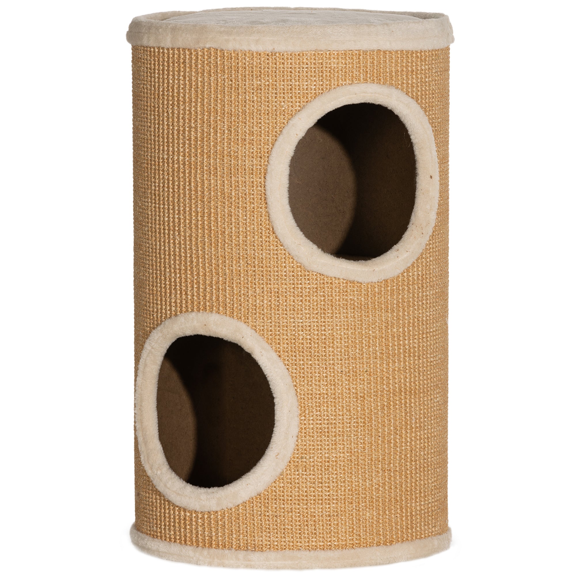 PawHut Katzenbaum mit viel Platz, Plüschbezug, Sisal-Oberfläche, ?35 x 60H cm, Braun-Beige, 10 kg