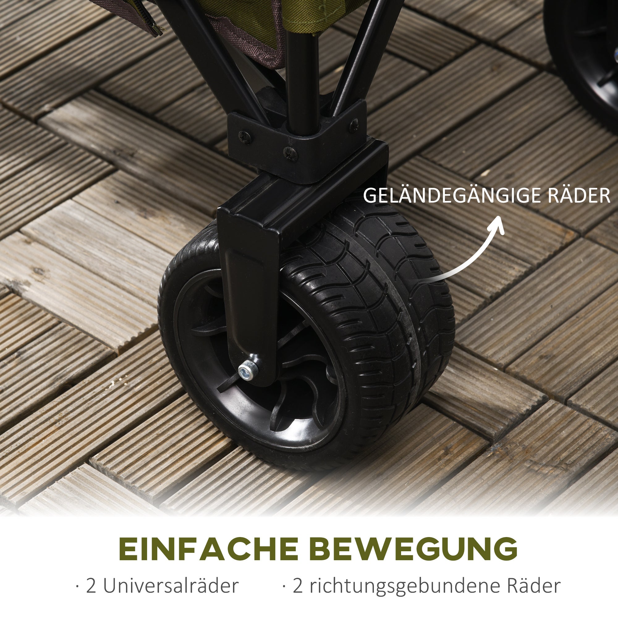 Outsunny Bollerwagen, klappbar, 7 Seitentaschen, verstellbarer Griff, bis 120 kg, Stahl, grün, 100 x 48 x 100,5 cm