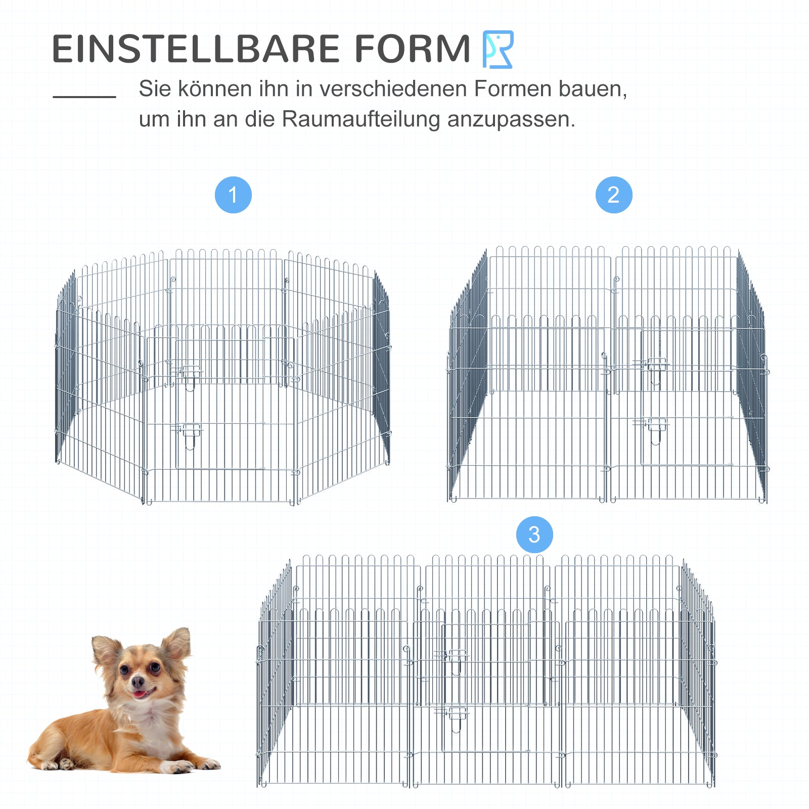 PawHut Freilaufgehege Welpenauslauf Welpenzaun Laufstall Welpengitter für Tiere 8-teilig B63 x H76 cm