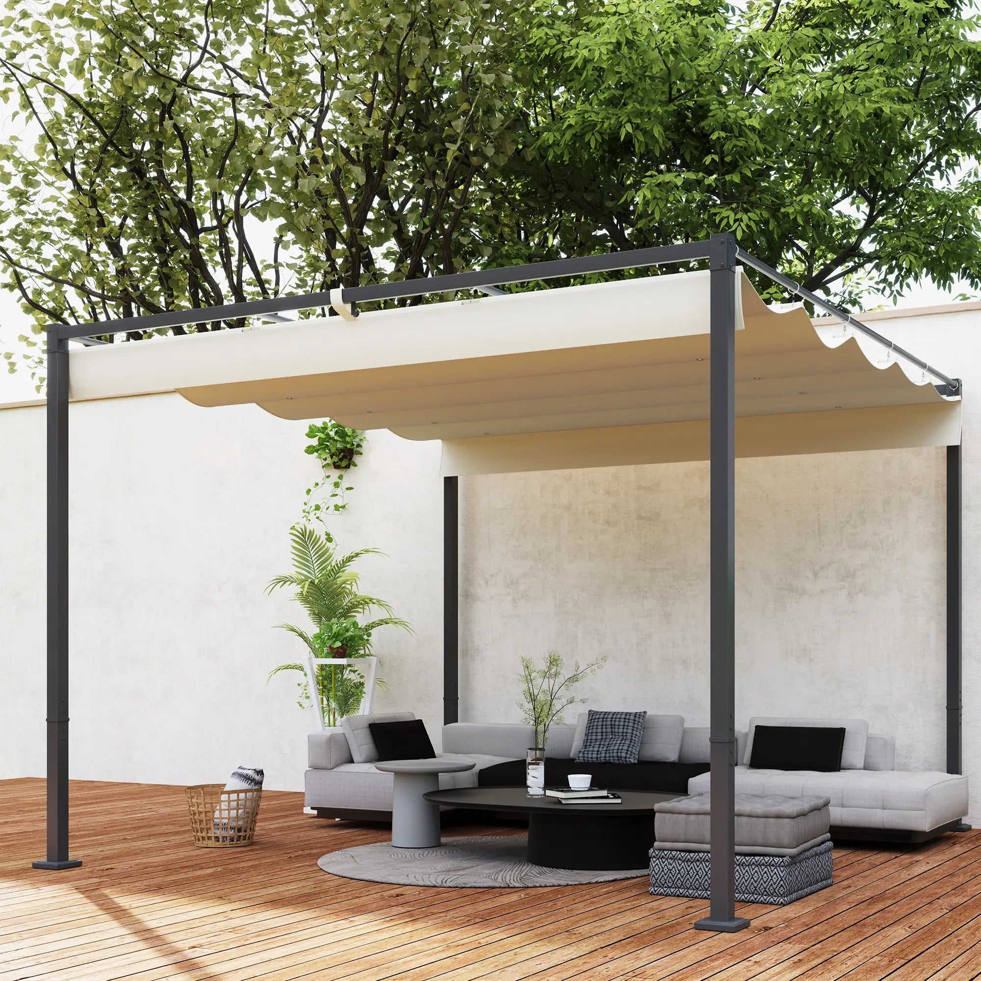 Outsunny Pergola 3x3?m Beige mit Schiebedach