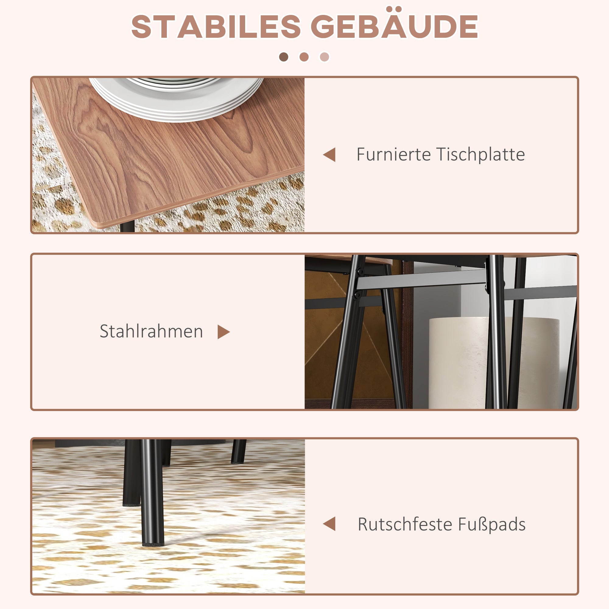 HOMCOM Essgruppe Tisch mit Stühlen Esszimmertisch, Industriedesign, 110 cm x 70 cm x 75 cm, Braun