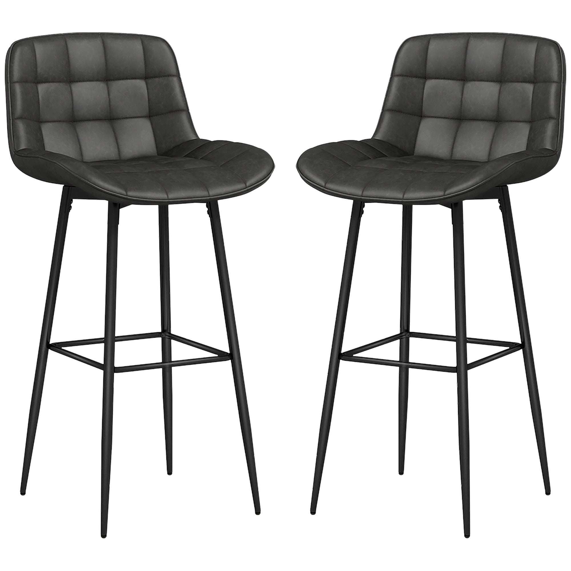 HOMCOM Barhocker im 2er-Set, schöne Steppung, Kunstlederbezug, 98 cm, bis 120 kg, Anthrazit