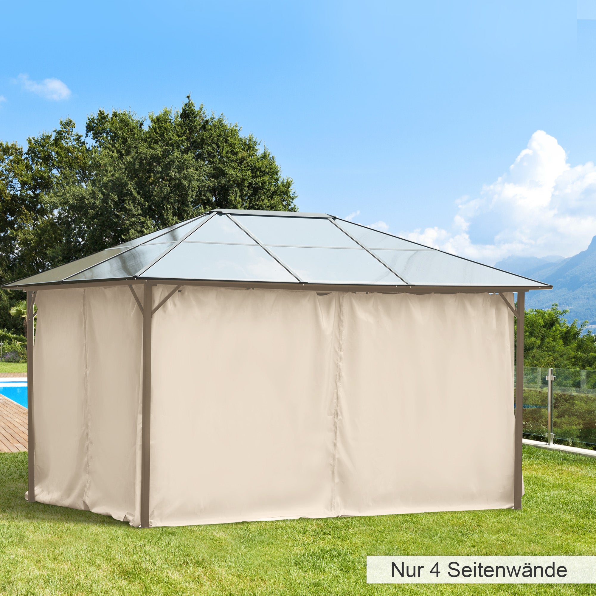 Outsunny Seitenwand 4er Set für 3x4m Pavillon Seitenteile mit Haken 352 x 205 cm Wasserdicht stabil winterfest Seitenteil Seitenwände für Partyzelt Gartenpavillon Beige