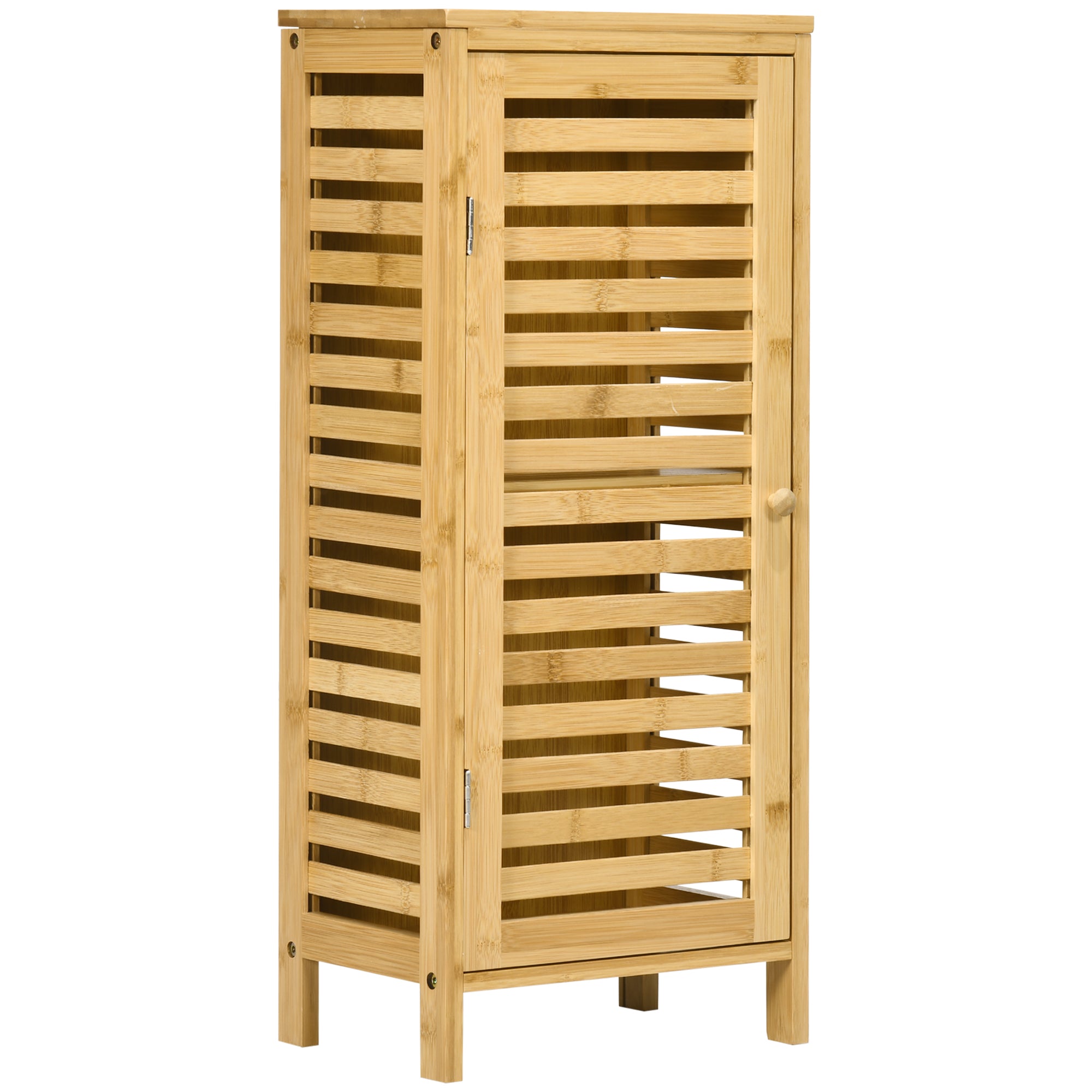 kleankin Badezimmerschrank mit Lamellentür, versetzbarem Einlegeboden, Naturbambus, 30x19,9x70 cm