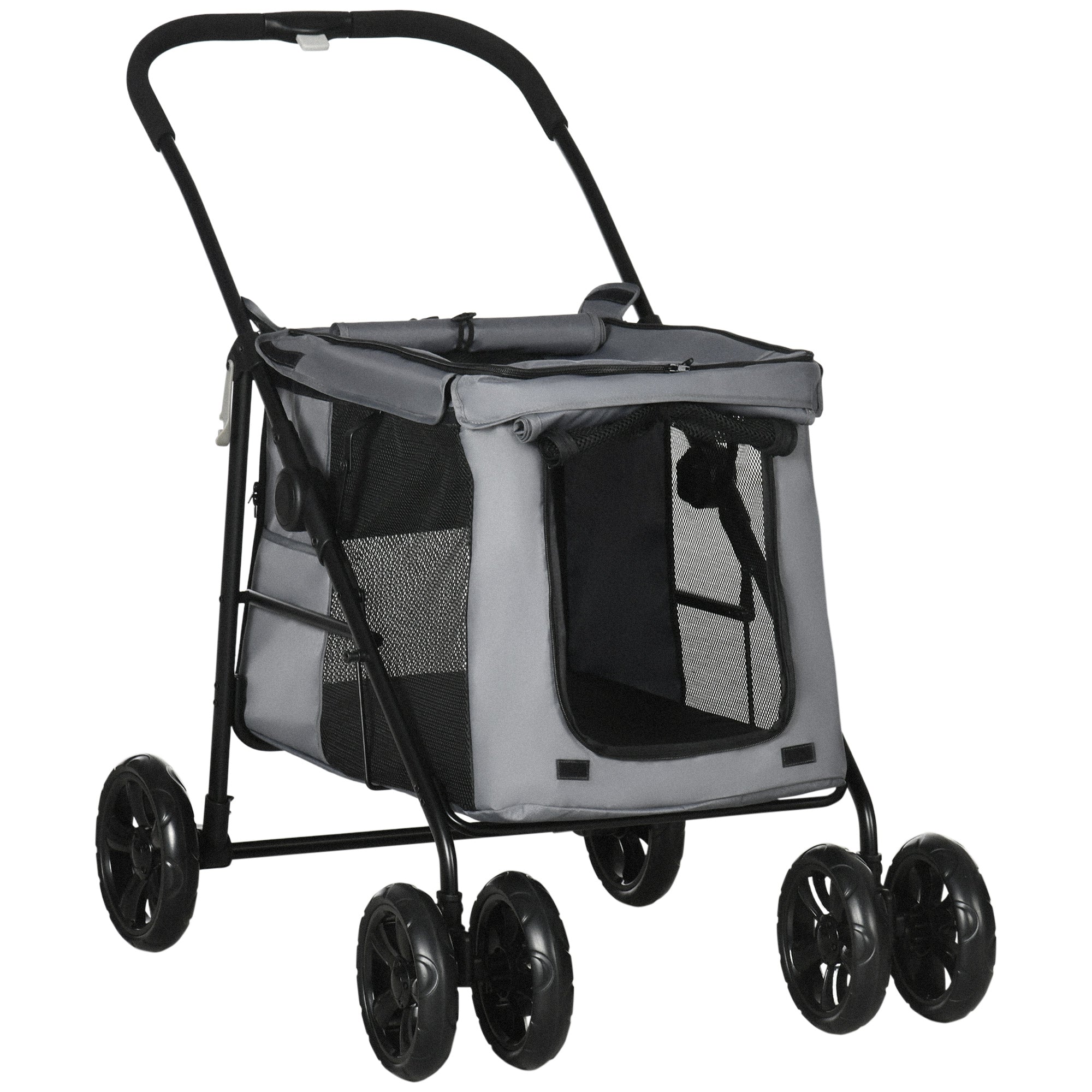 PawHut Hundebuggy Hundewagen bis 20 kg Klappbar 3 Seitentasche 102 cm x 62 cm x 105 cm Grau