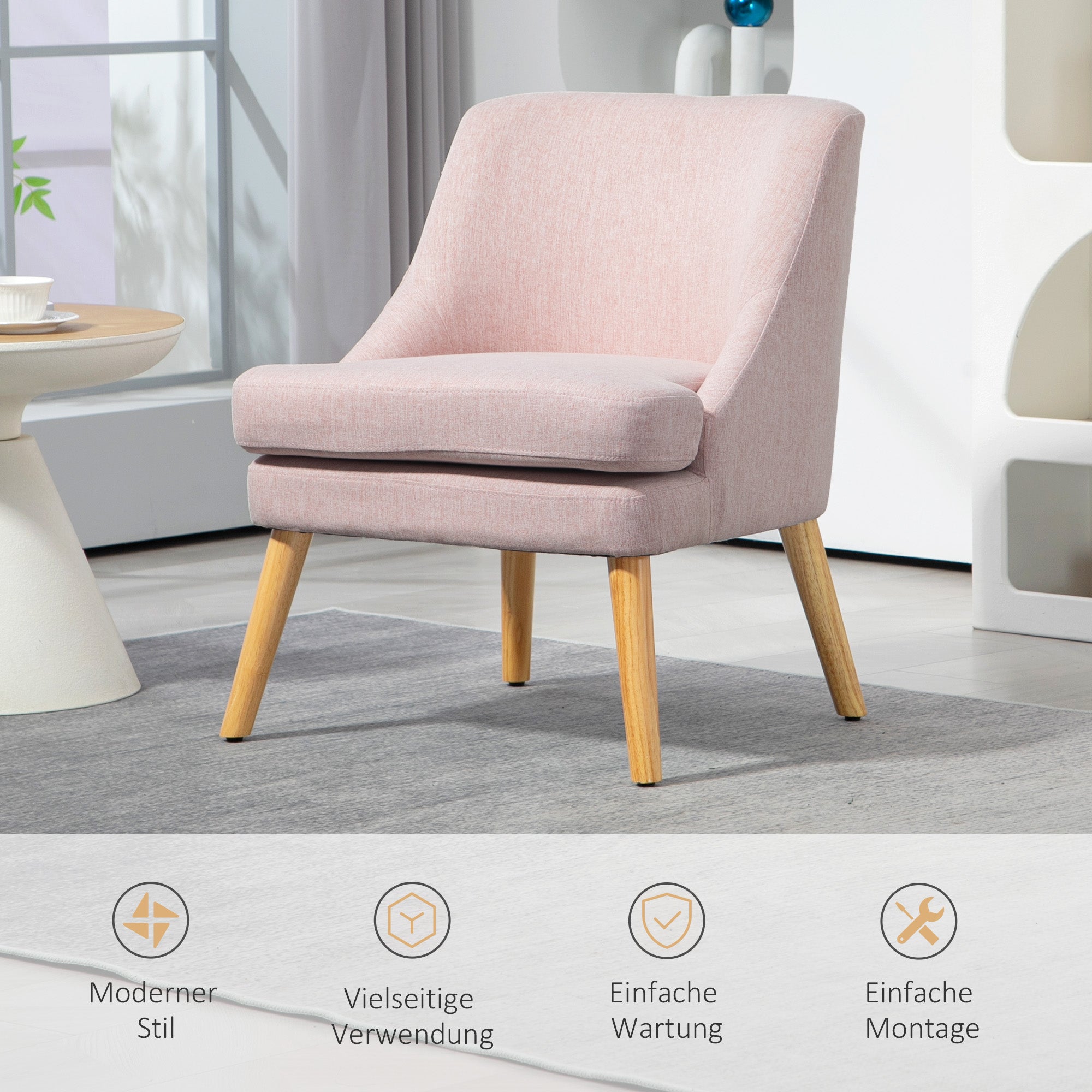 HOMCOM Akzentsessel im skandinavischen Stil, Samt, 25D-Schaumstoff, Hevea-Holzbeine, Beige, 63x69x79,5 cm