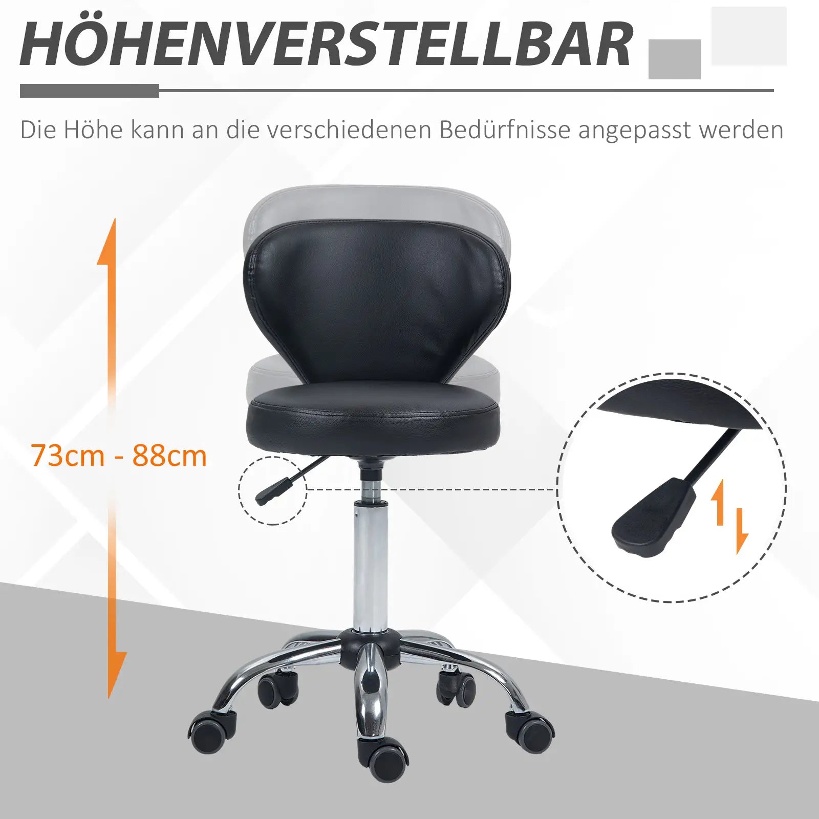 HOMCOM Rollhocker Massagehocker - drehbarer Arbeitshocker 360° - höhenverstellbare Sitzfläche 49-64H cm, ergonomische Rückenlehne
