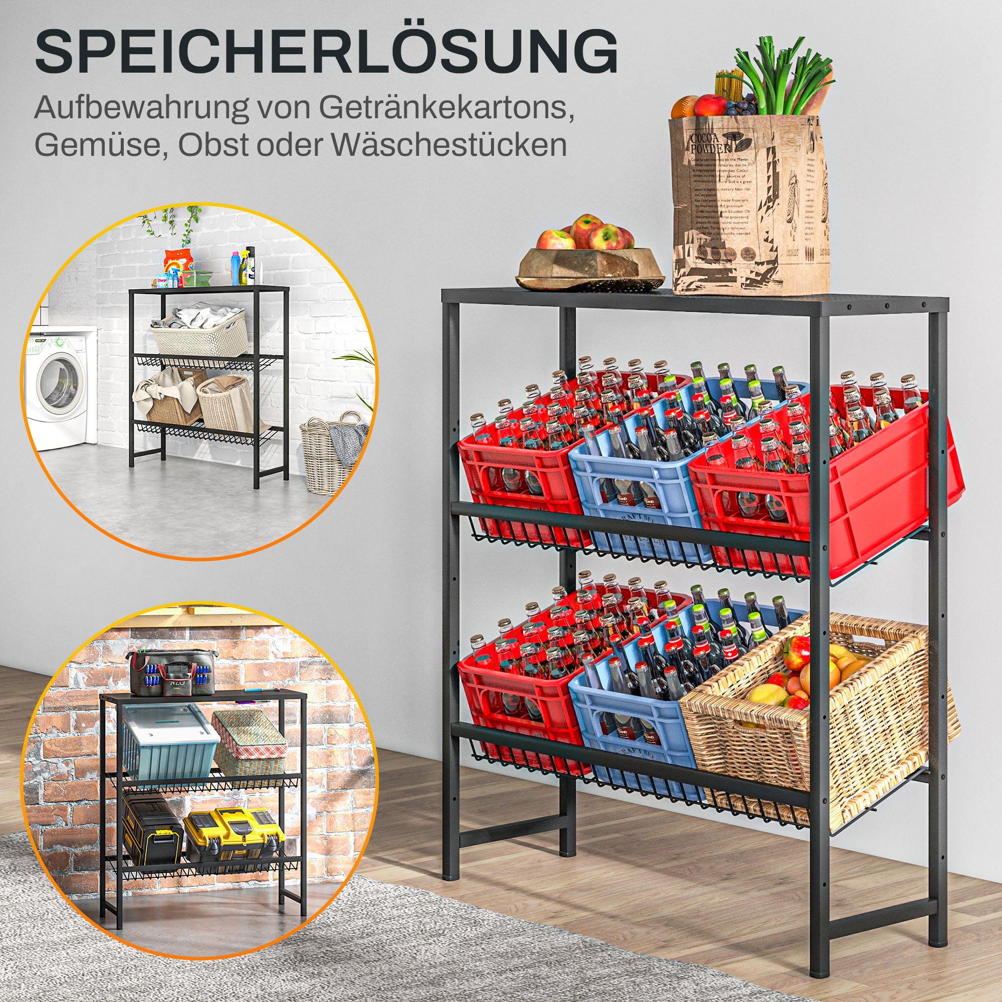 HOMCOM Lagerregal, höhenverstellbar, stabiles Metall, platzsparendes Design, 210 kg belastbar, Schwarz