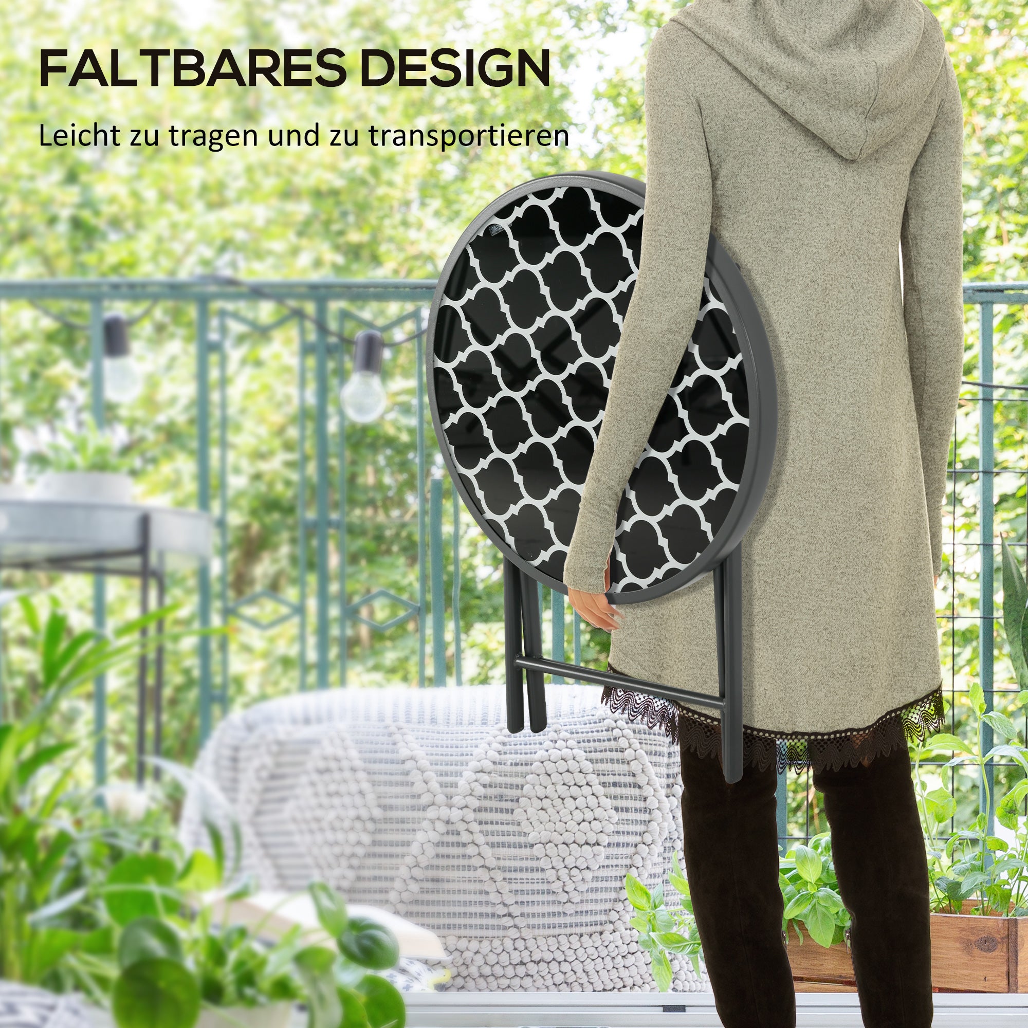 Outsunny Gartentisch Klapptisch Garten-Klapptisch, rund, wetterbeständig, klappbar, Ø45 x 50 cm, Schwarz