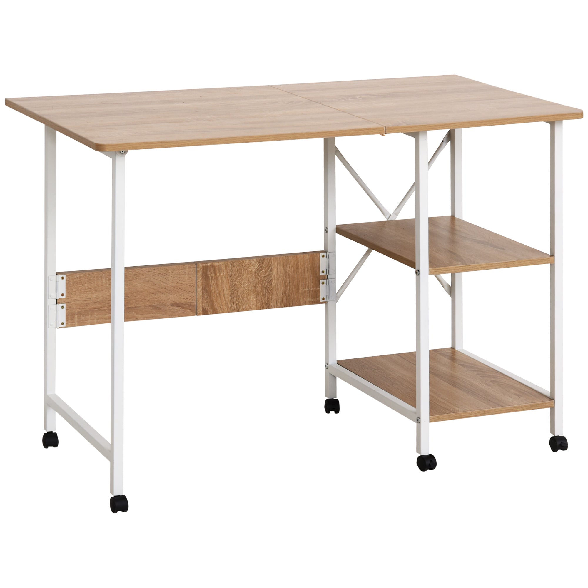 HOMCOM Klapptisch Schreibtisch Beistelltisch Bürotisch Mobiler Computertisch mit Rollen MDF Natur 107 x 55 x 76 cm