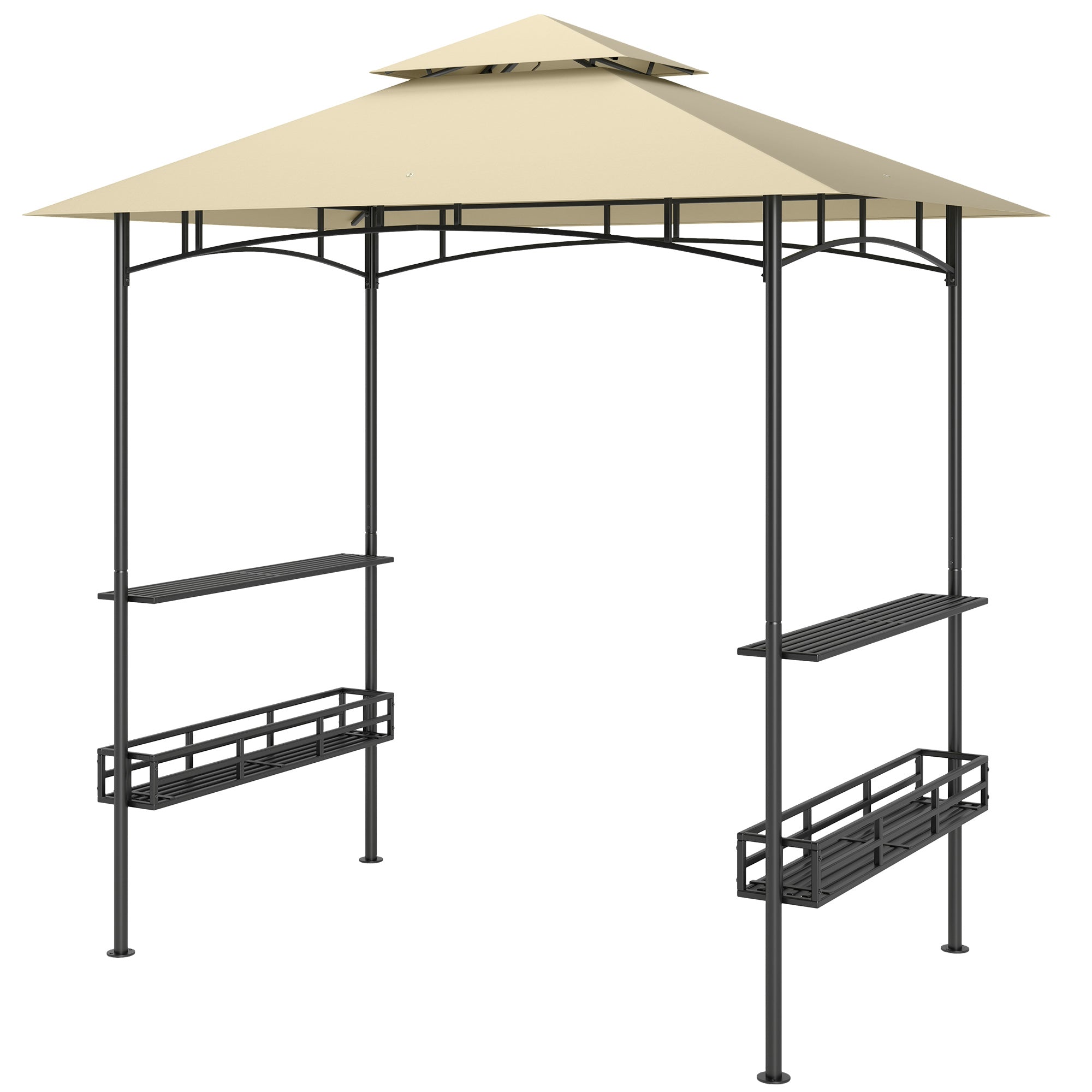 Outsunny Grill-Zelt, BBQ-Zelt, Gartenpavillon mit 2 Regalen, Aufbewahrungskörbe, Haken, für Terrasse, Beige