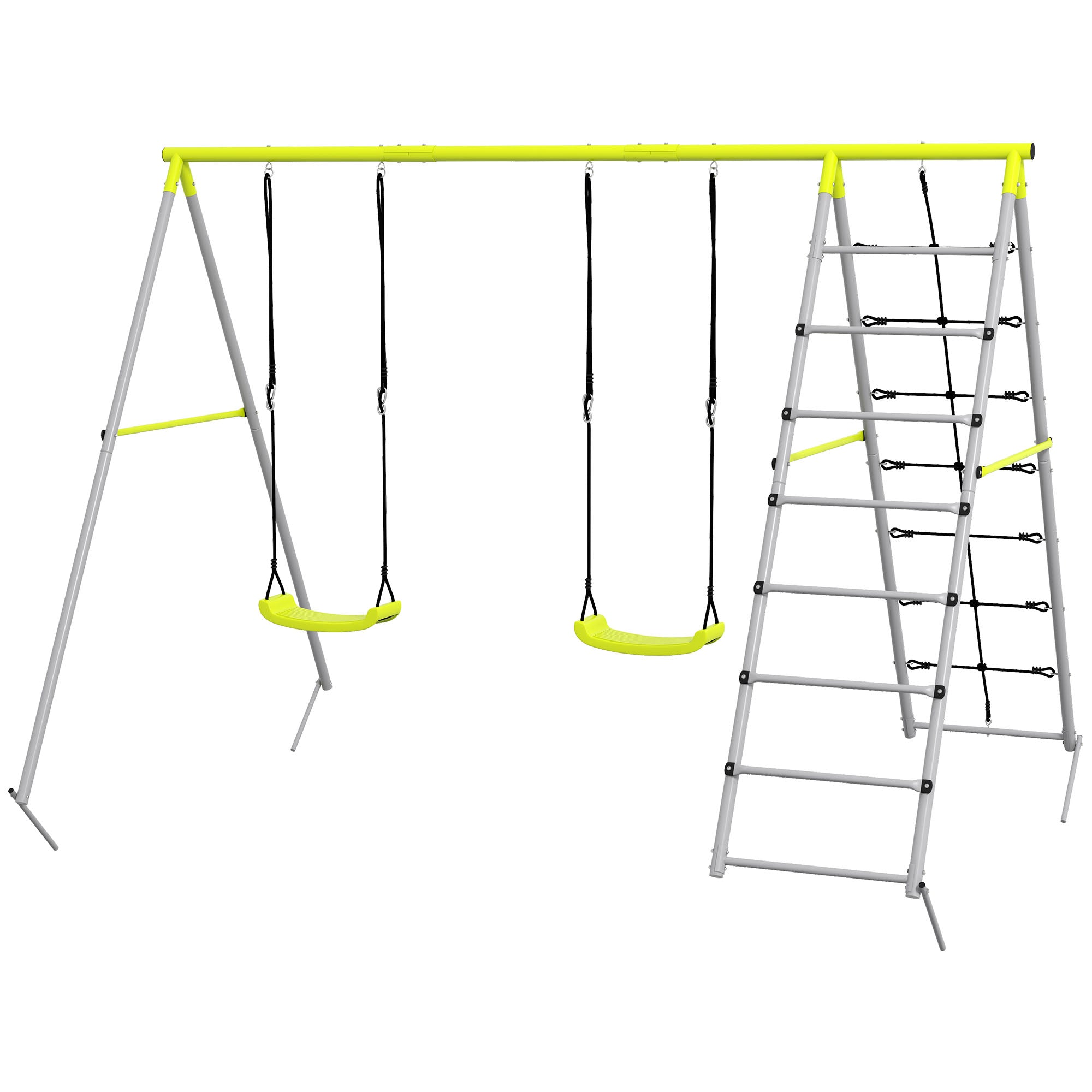 Outsunny Kinderschaukel-Set, mit Kletternetz und Sprossenleiter, für Kinder 3-8 Jahre, Stahlgestell, Grün
