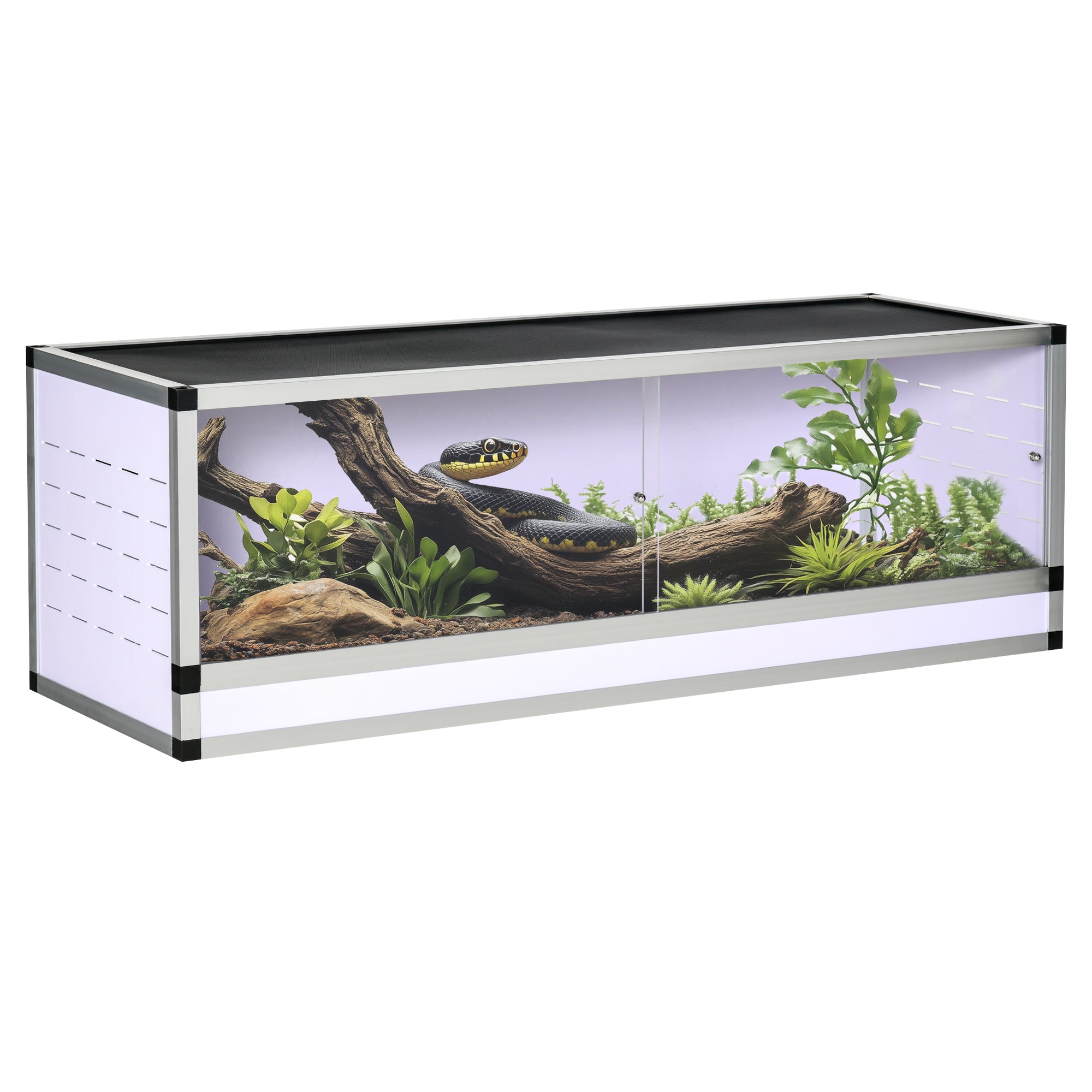 PawHut Terrarium aus Aluminium für Reptilien Amphibien Spinnentiere Reptilienzuchtbox Mesh-Terrarium Weiß+Silber+Schwarz 120 x 40 x 40 cm