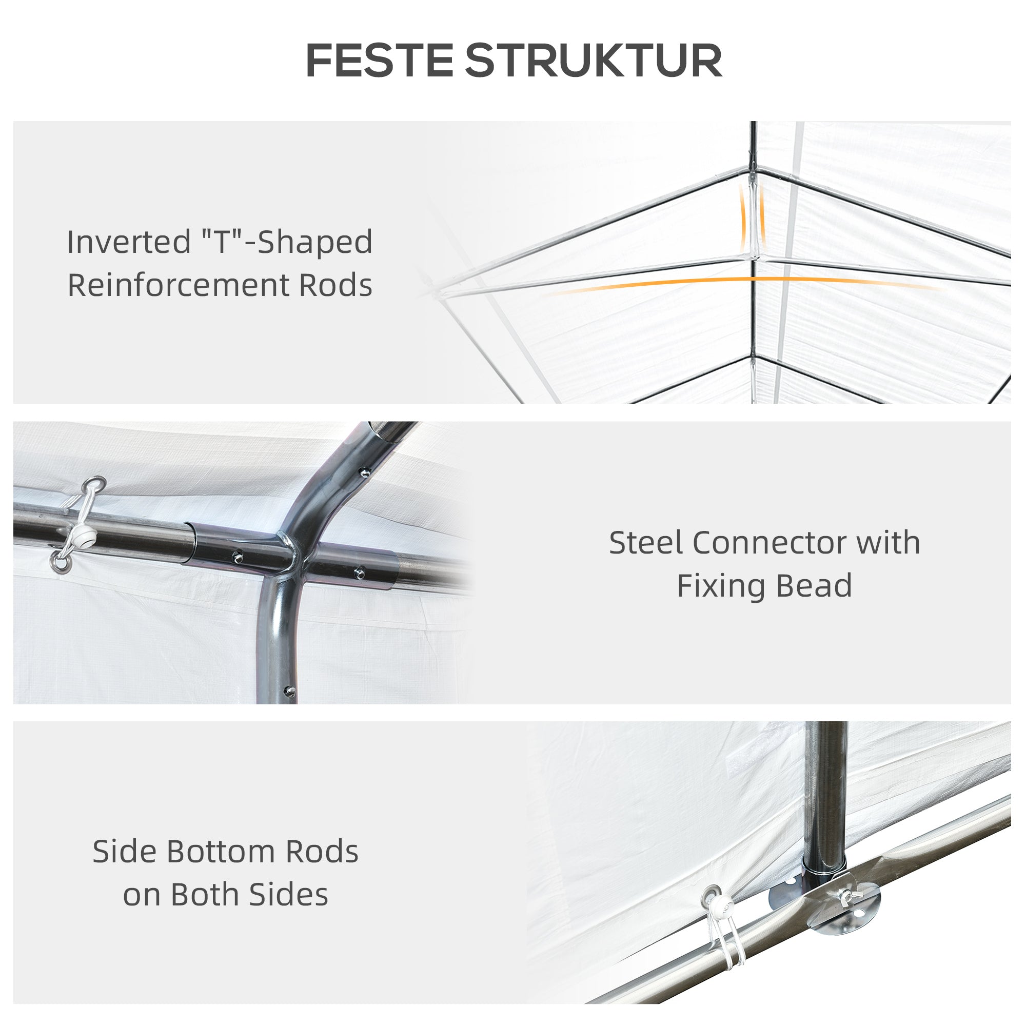 Outsunny Pavillon 6 x 3 m, Partypavillon, abnehmbare Seitenwände, mit aufrollbaren Türen + Fenstern, Weiß