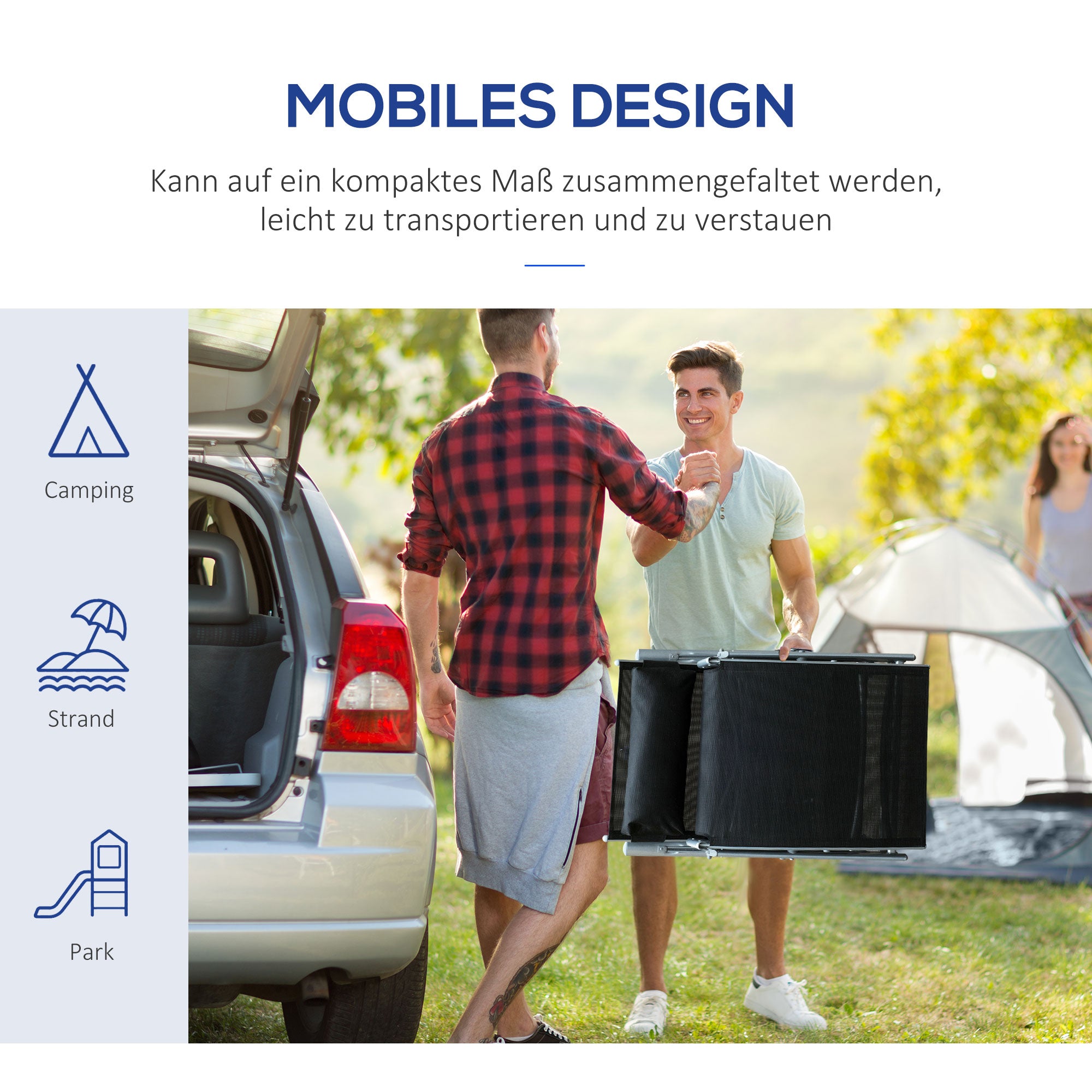 Outsunny Sonnenliege klappbar Strandliege mit Kissen Liegestuhl mit 7-Fach verstellbare Rückenlehne Gartenliege Relaxliege Gartenstuhl bis 165 kg belastbar, für Garten Urlaub Outdoor, Schwarz