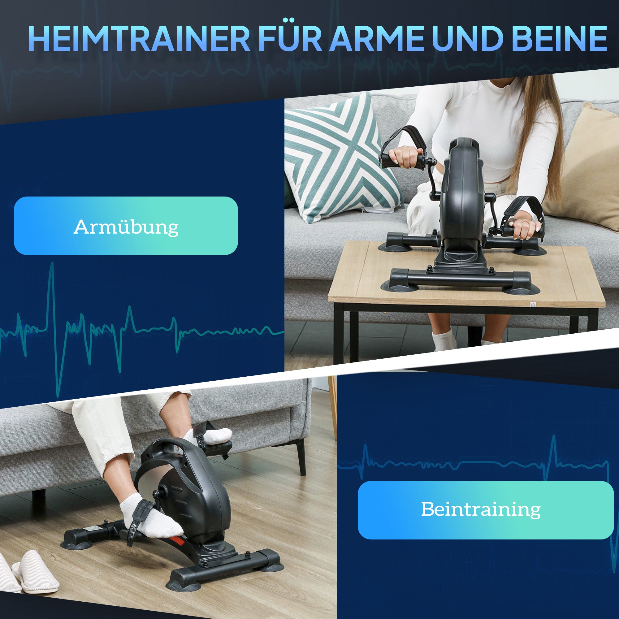 SPORTNOW Mini-Trainingsrad, Fußpedaltrainer, Trainingsgerät mit 8 Widerstandsstufen, LCD-Display, Metall, Kunststoff, Schwarz