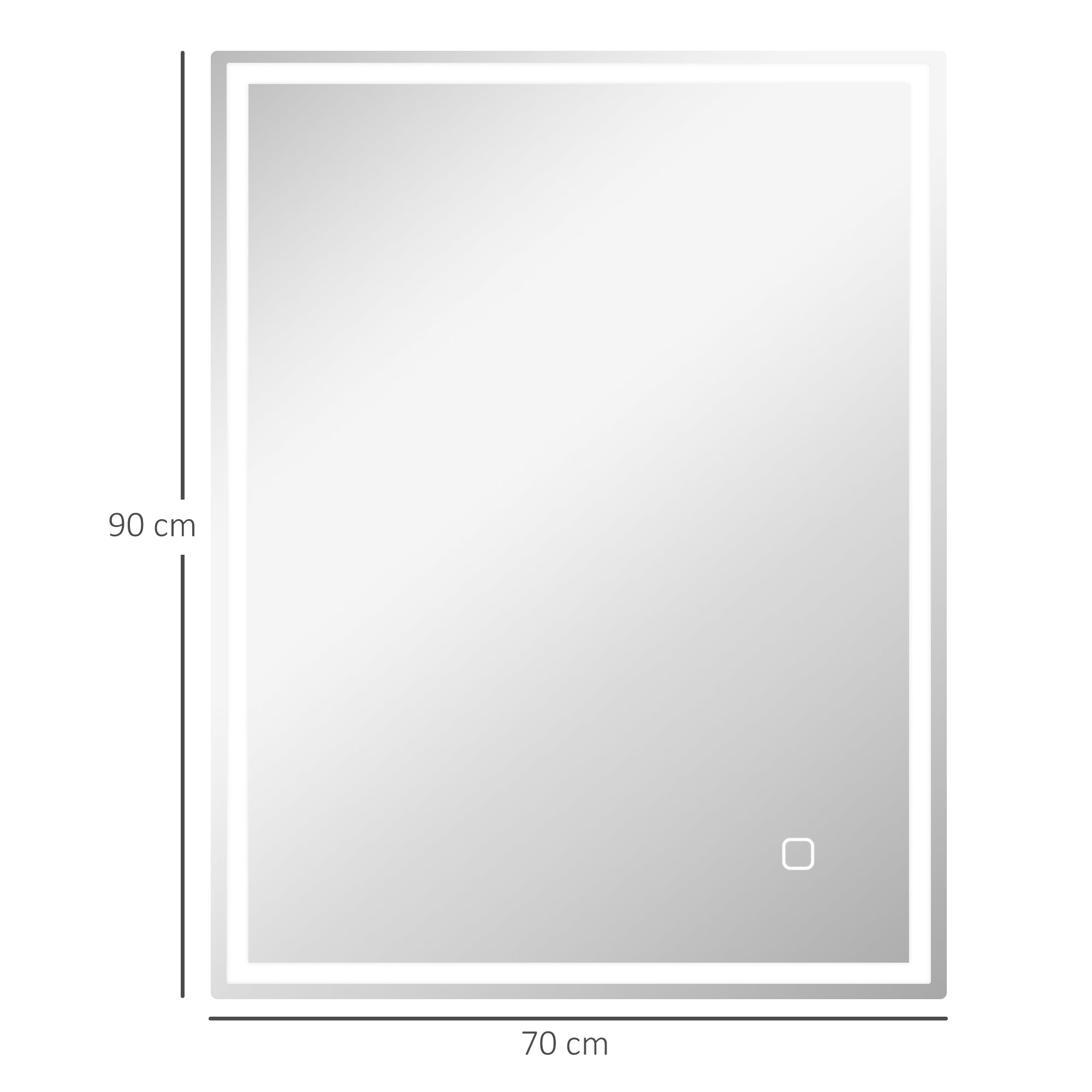 HOMCOM Badspiegel mit Beleuchtung 90x70 cm LED Spiegel Wandspiegel mit Memory-Funktion 3 Lichtfarben Silber