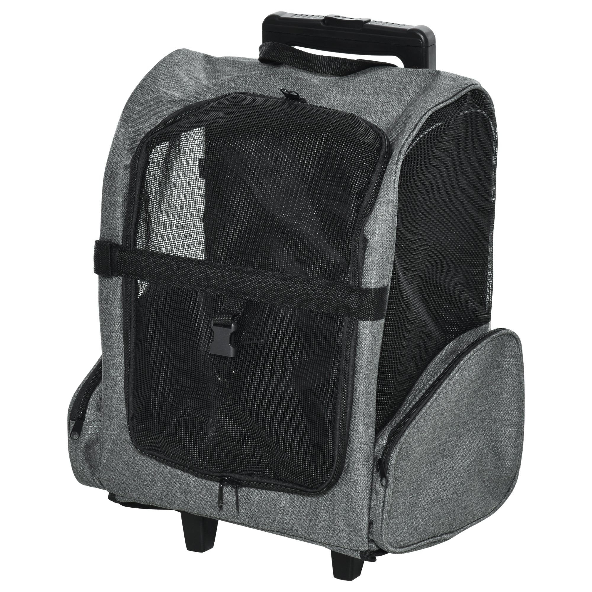 Pawhut Hundetransporttasche, Haustierrucksack, 2-in-1-Design, ausziehbarer Griff, Seitentaschen, Grau, 42 x 25 x 55cm