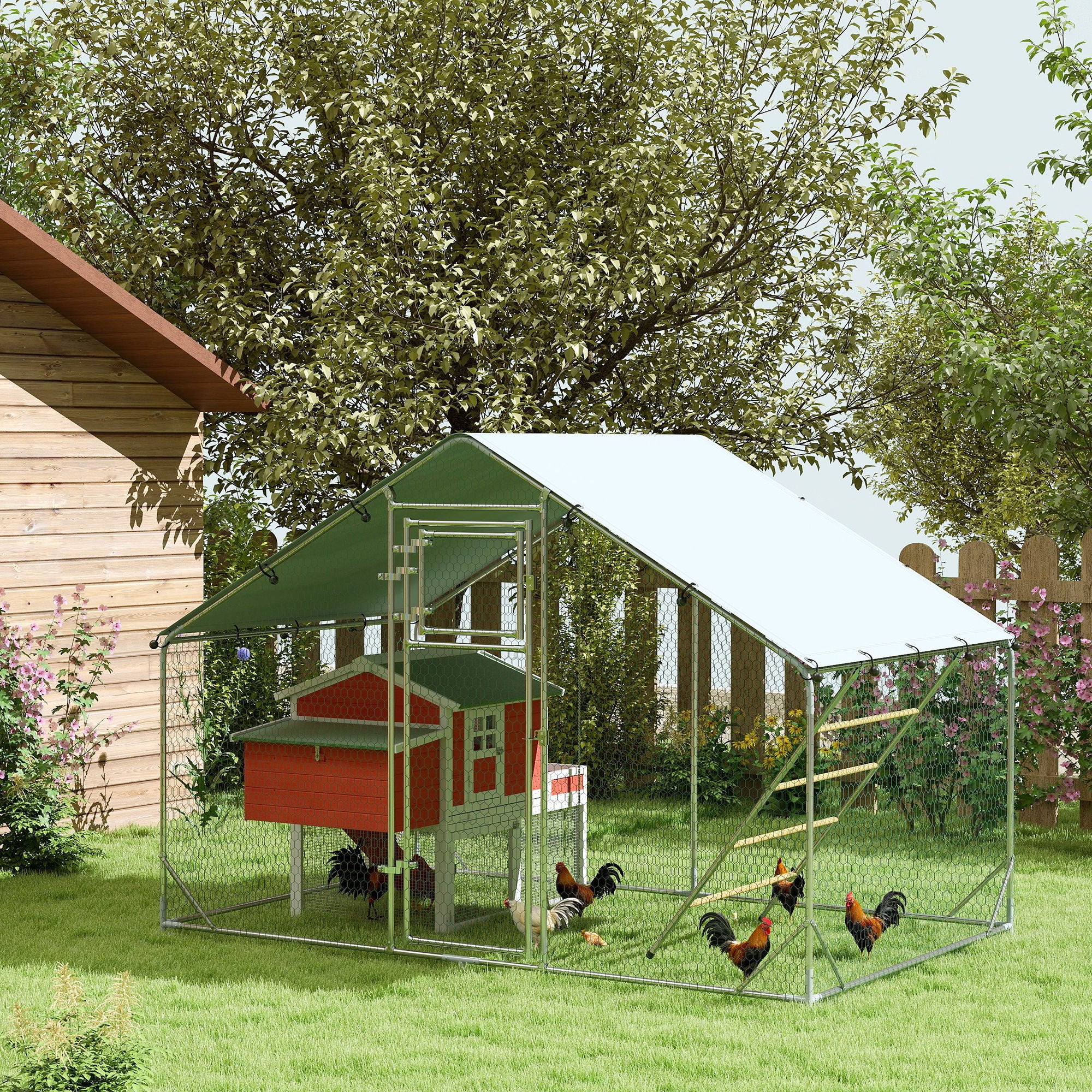 PawHut Hühnerstall Freilaufgehege Outdoor UV-beständig Futtertür