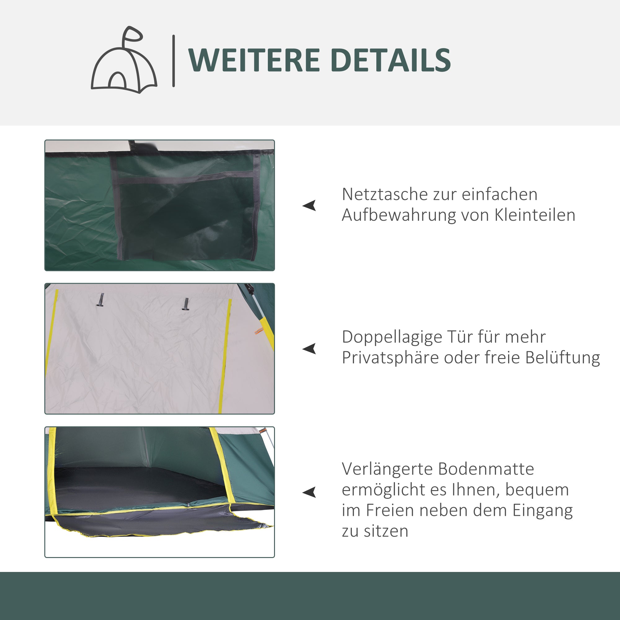 Outsunny Campingzelt für 3 Personen Pop-up Kuppelzelt mit Fenster, Packtasche, Haken, Bodenplane, Familienzelt mit 1000mm Wassersäule Zelt für Camping Reise Trekking Garten
