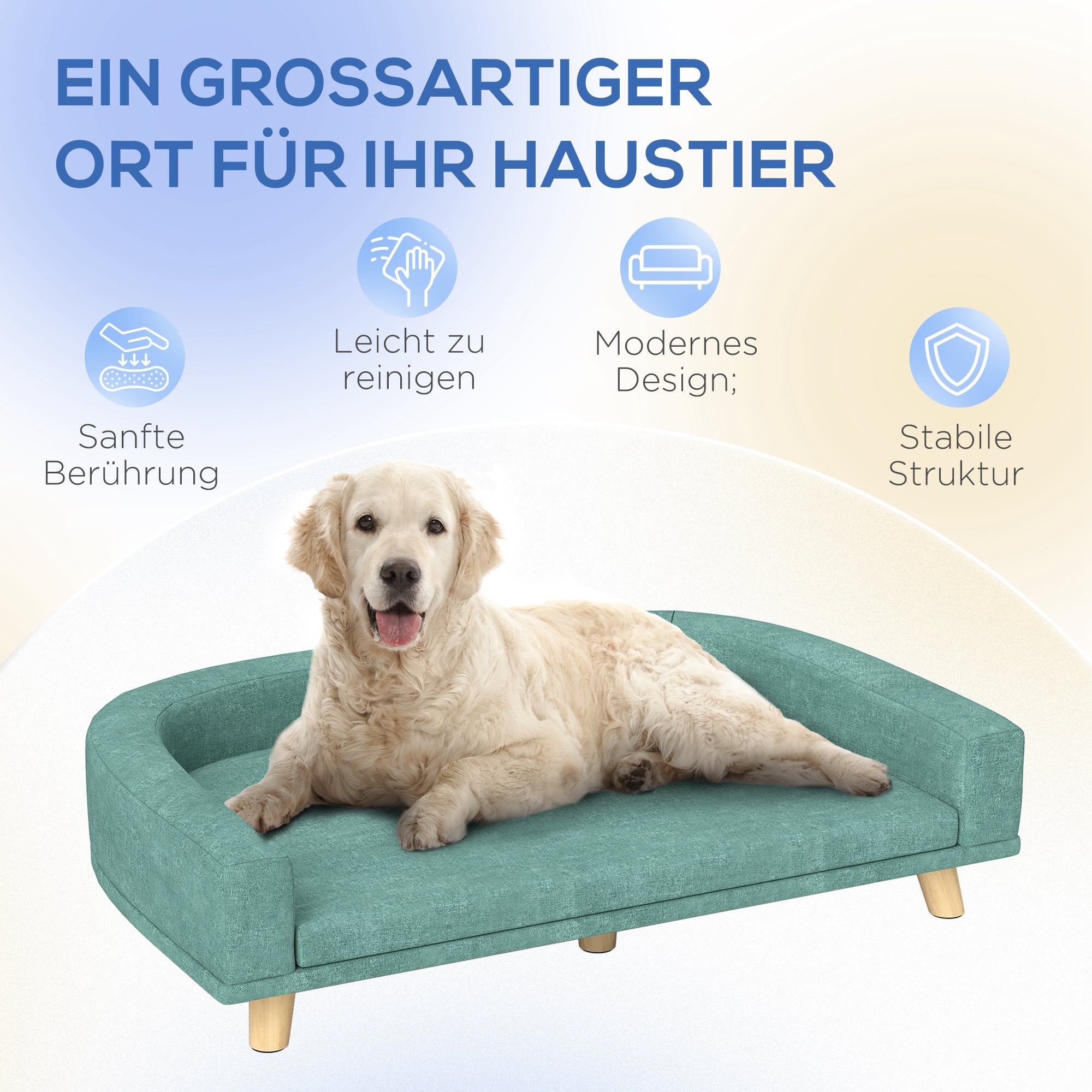 PawHut Hundebett Hundesofa Haustiersofa, Eukolyptusholz, 98 x 67 x 25 cm, Grün