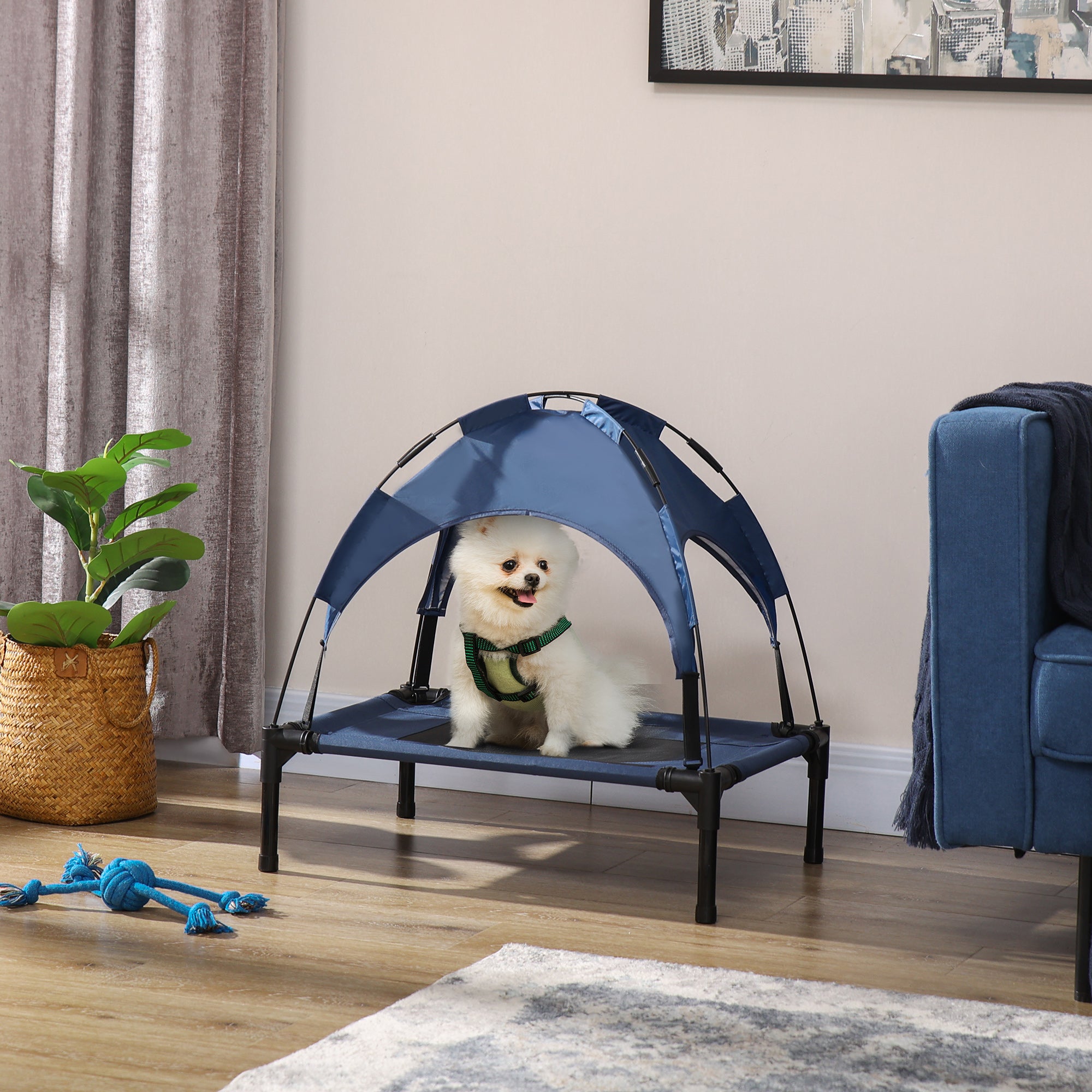 PawHut erhöhtes Hundebett 61x46x62 cm mit UV-Schutz-Baldachin