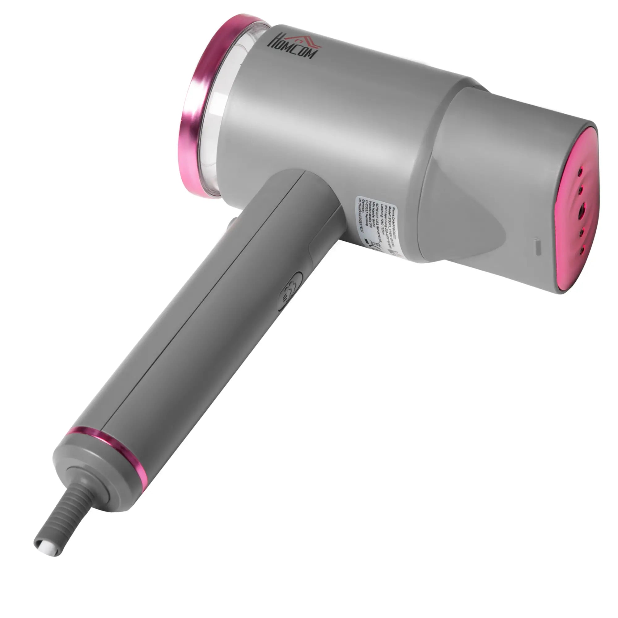 HOMCOM Dampfglätter Dampfbürste Steamer Reisebügeleisen faltbar Kleidung Hemden Dampfbügeleisen mit 160 ml Wassertank 1520 W schnelles Aufheizen Aluminium Kunststoff Grau+Rosa 27,5 x 18,2 x 9 cm