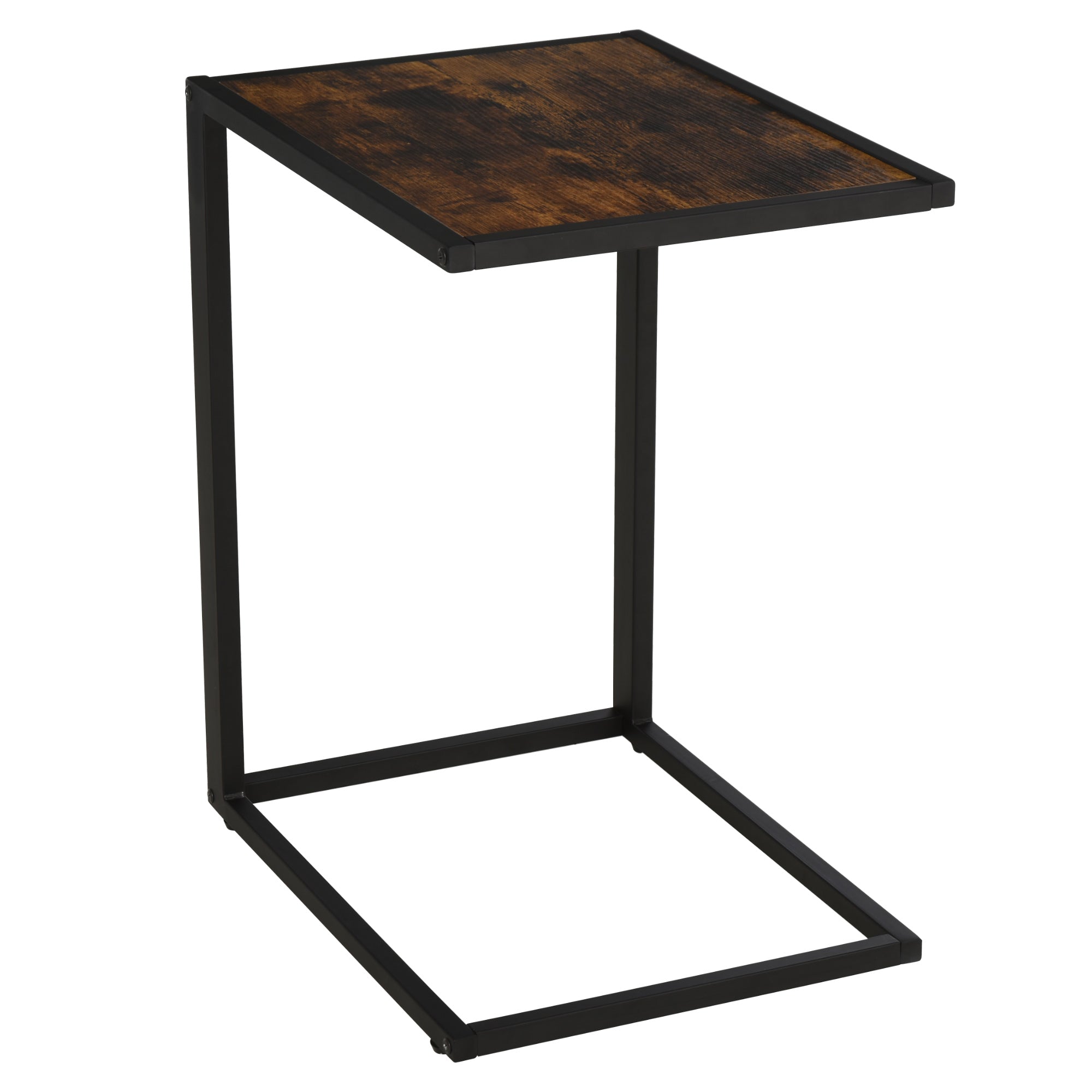 HOMCOM Beistelltisch in C-Form Kaffeetisch Couchtisch Laptoptisch für Schlafzimmer und Wohnzimmer kleiner Bereich mit Metallgestell Industrie-Stil Metall MDF Rustikal-Braun 40,6 x 50,8 X 64,2 cm