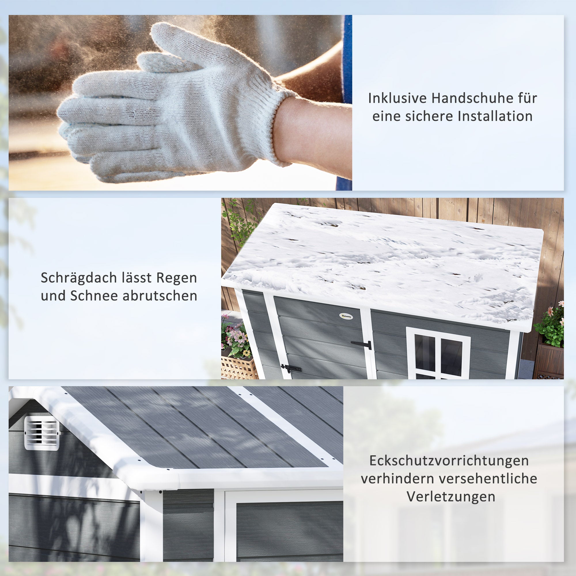 Outsunny Gartenhaus, Gartenschuppen mit Boden, Fenster, verschließbarer Tür, Kunststoff-Harz, wetterfest, Grau