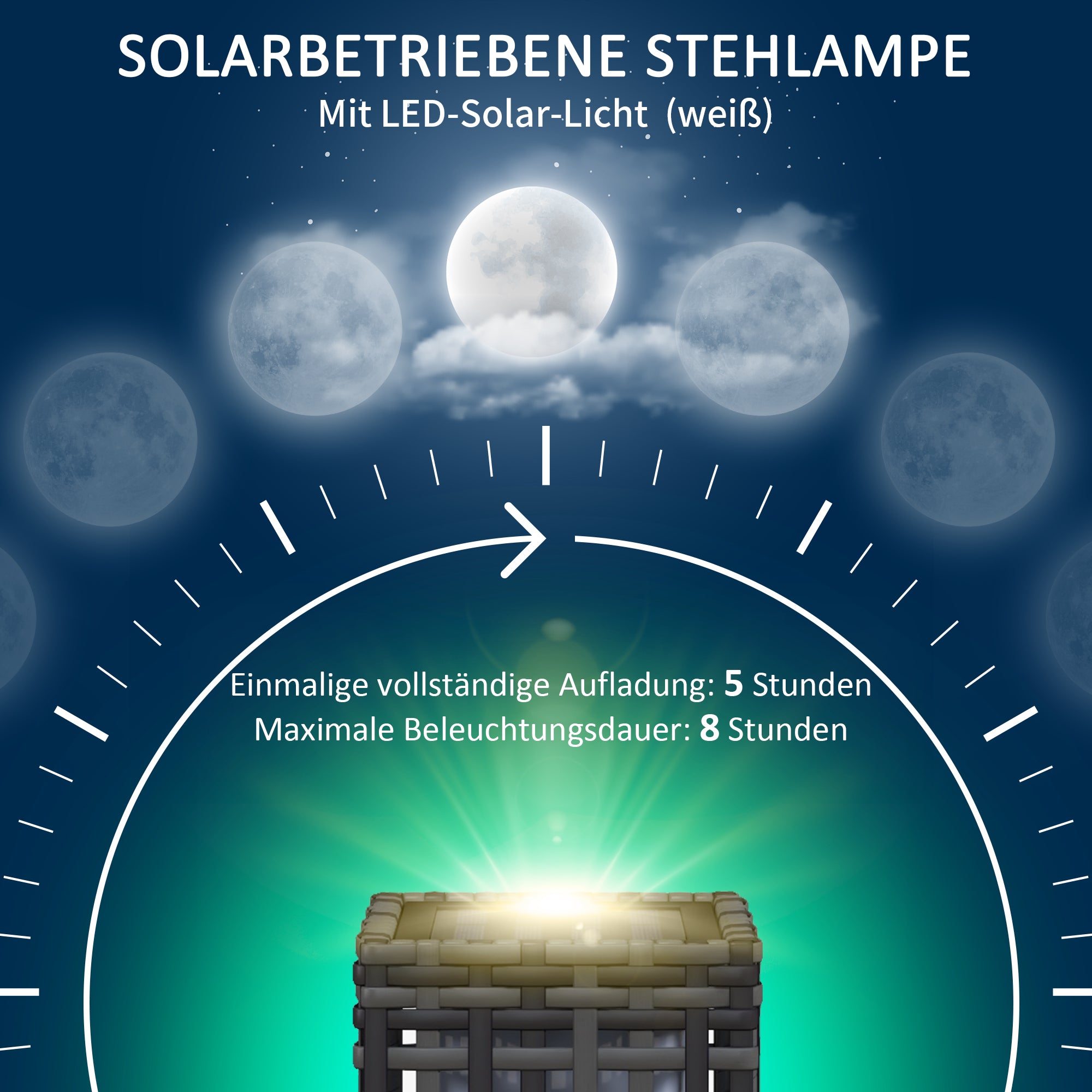 Outsunny Außenleuchte mit Solarmodul, Einschaltautomatik, 8 h Betriebszeit, Rattanoptik, Stahl, 15,5 x 15,5 x 46 cm, Grau