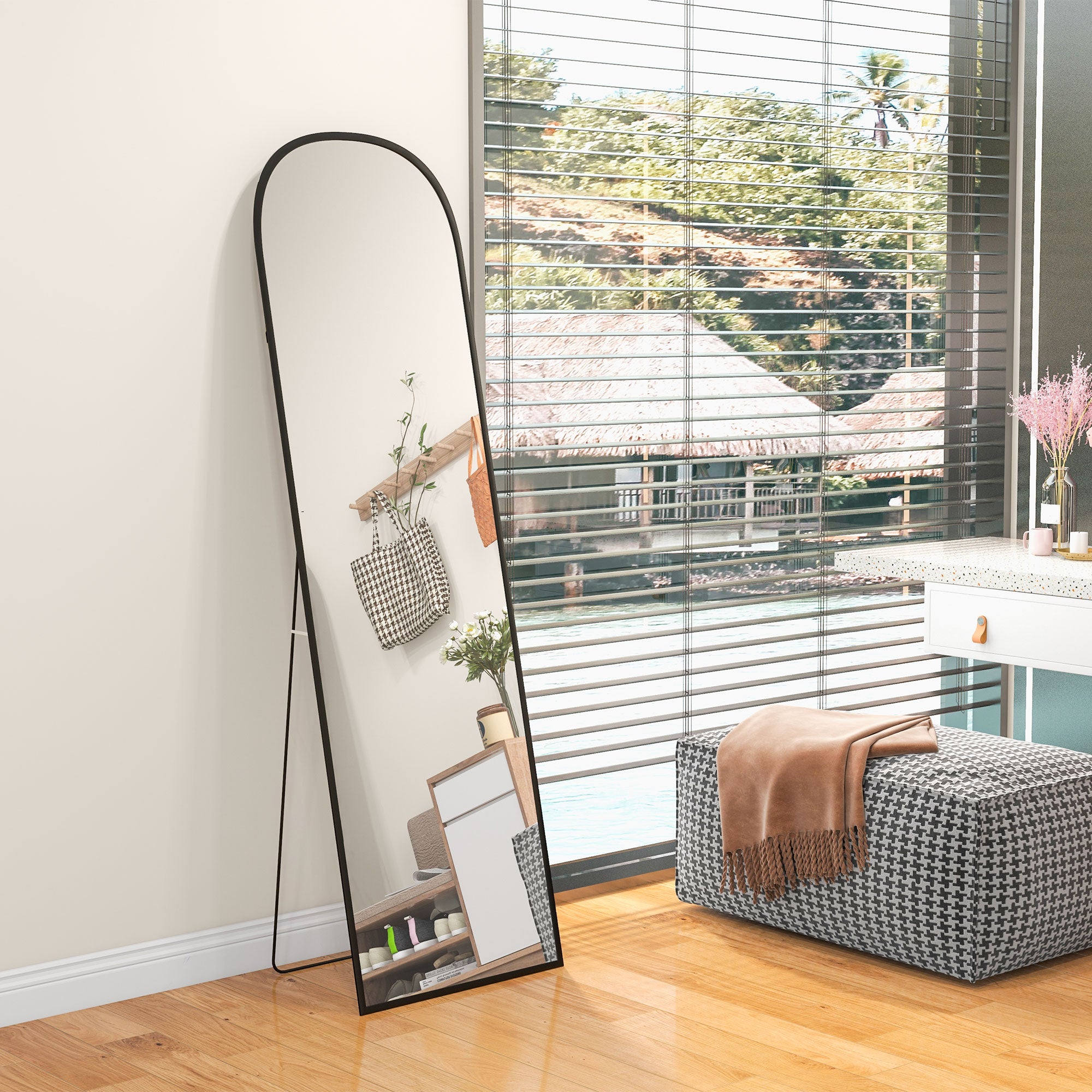 HOMCOM Standspiegel, Ganzkörperspiegel, modernes Design, 50 cm x 1,5 cm x 161,5 cm, Schwarz