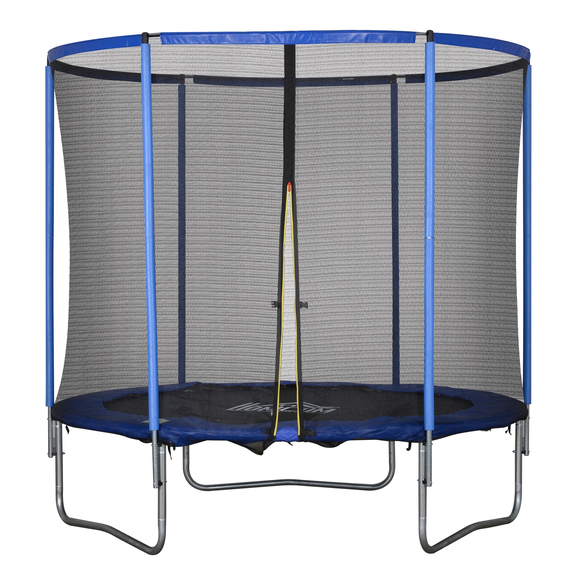 HOMCOM Trampolin mit Sicherheitsnetz Gartentrampolin für Innen- und Außenbereich Fitnesstrampolin für Kinder und Erwachsene Stahl Blau+Schwarz bis 113,6 kg Ø244 x 240H cm