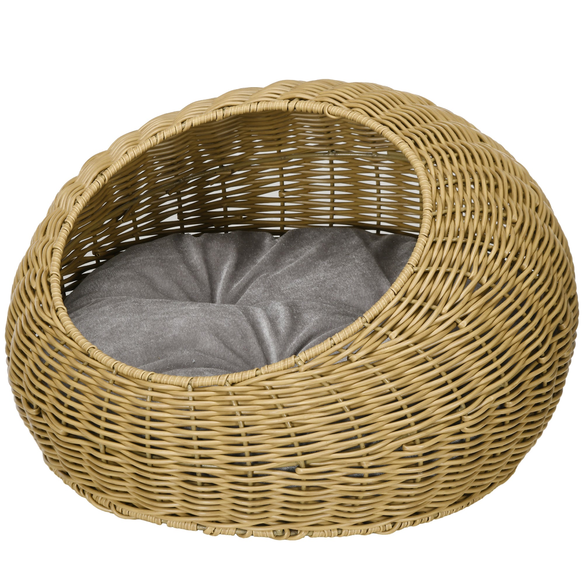 PawHut Katzenhöhle mit waschbarem Kissen, für Tiere bis 4 kg, Indoor, Kunst-Rattan, Ø50 x 31 cm, Hellbraun