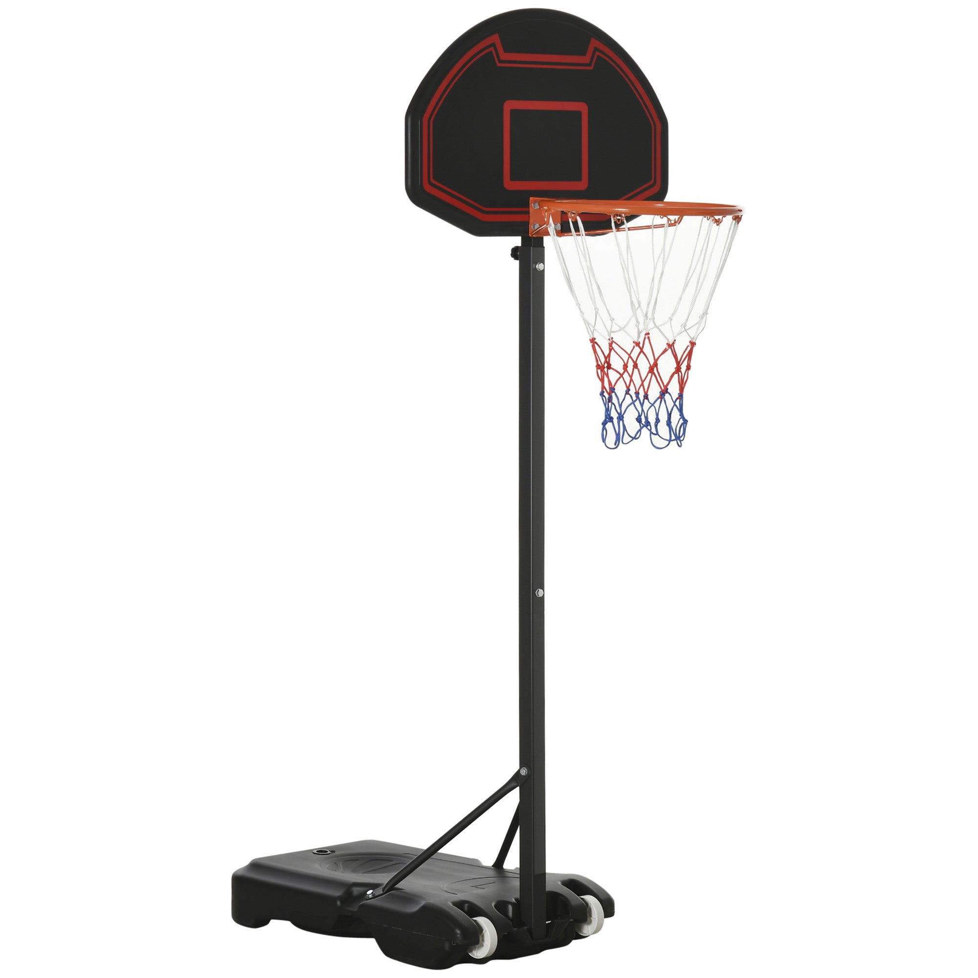 HOMCOM Basketballkorb, höhenverstellbar, befüllbarer Standfuß, hochstabil, schwarz, 131 x 49 x 195-250 cm