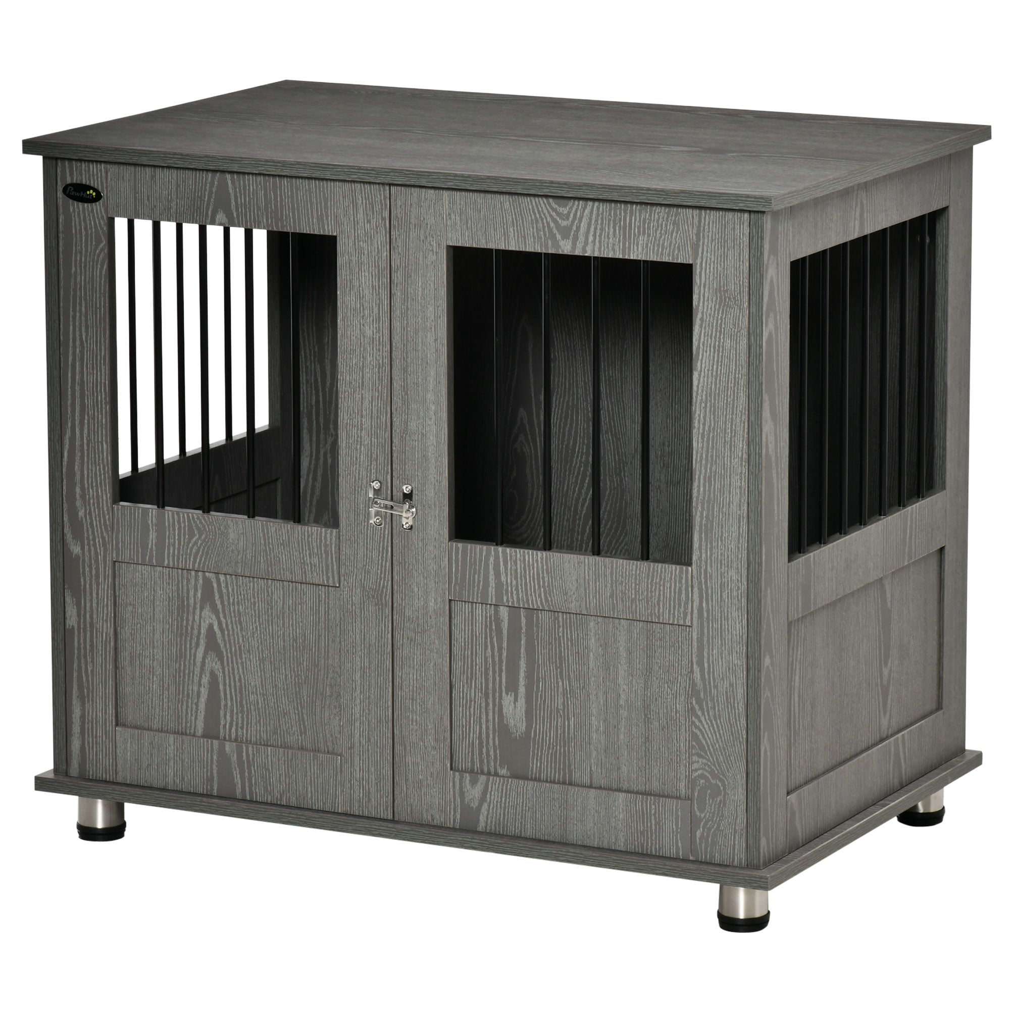 PawHut Hundebox, Haustierbox, Hundehütte mit Schloss, Magnettür, Hundehaus mit Fenster, für große Hunde, 85 x 55 x 75 cm, Grau