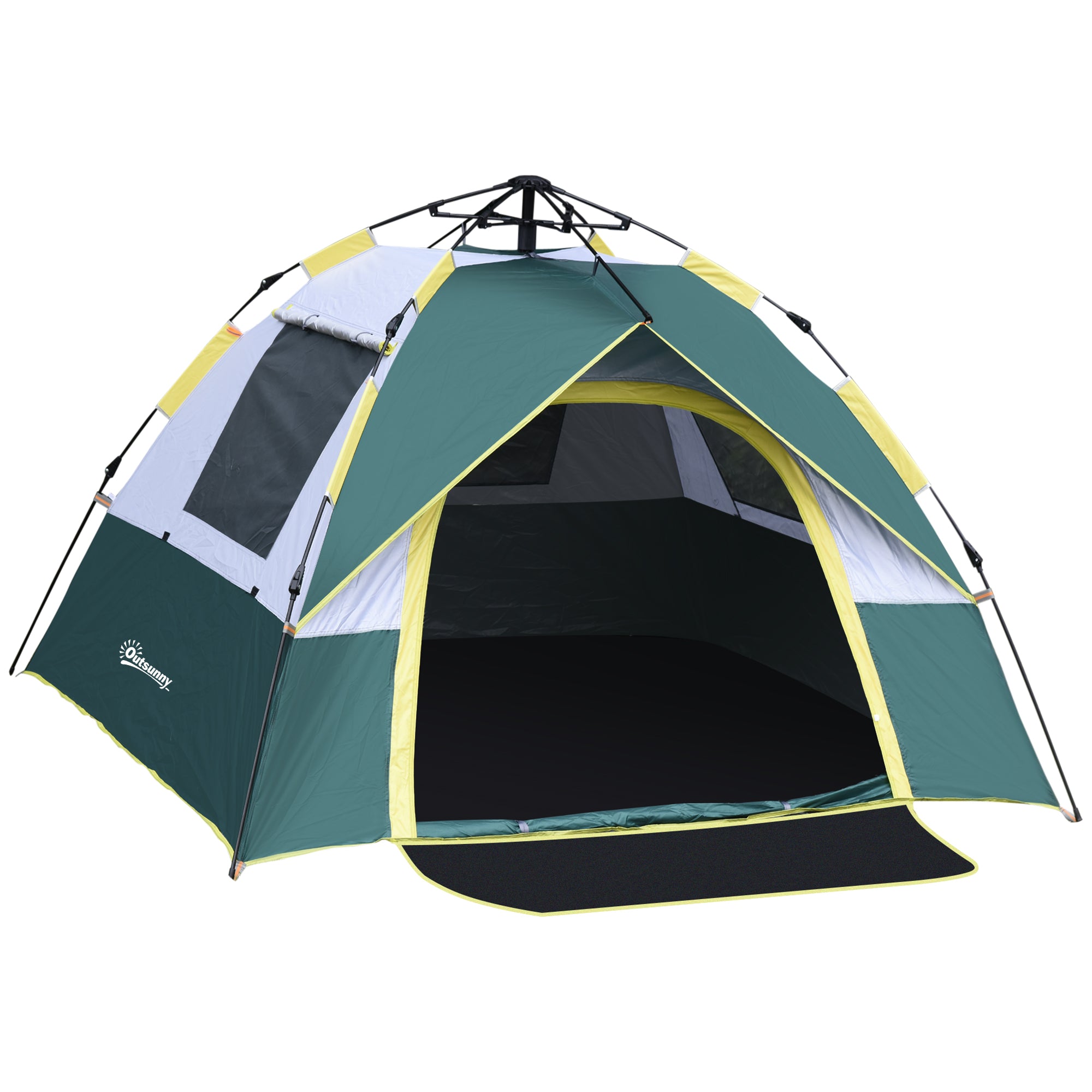 Outsunny Campingzelt für 3 Personen Pop-up Kuppelzelt mit Fenster, Packtasche, Haken, Bodenplane, Familienzelt mit 1000mm Wassersäule Zelt für Camping Reise Trekking Garten