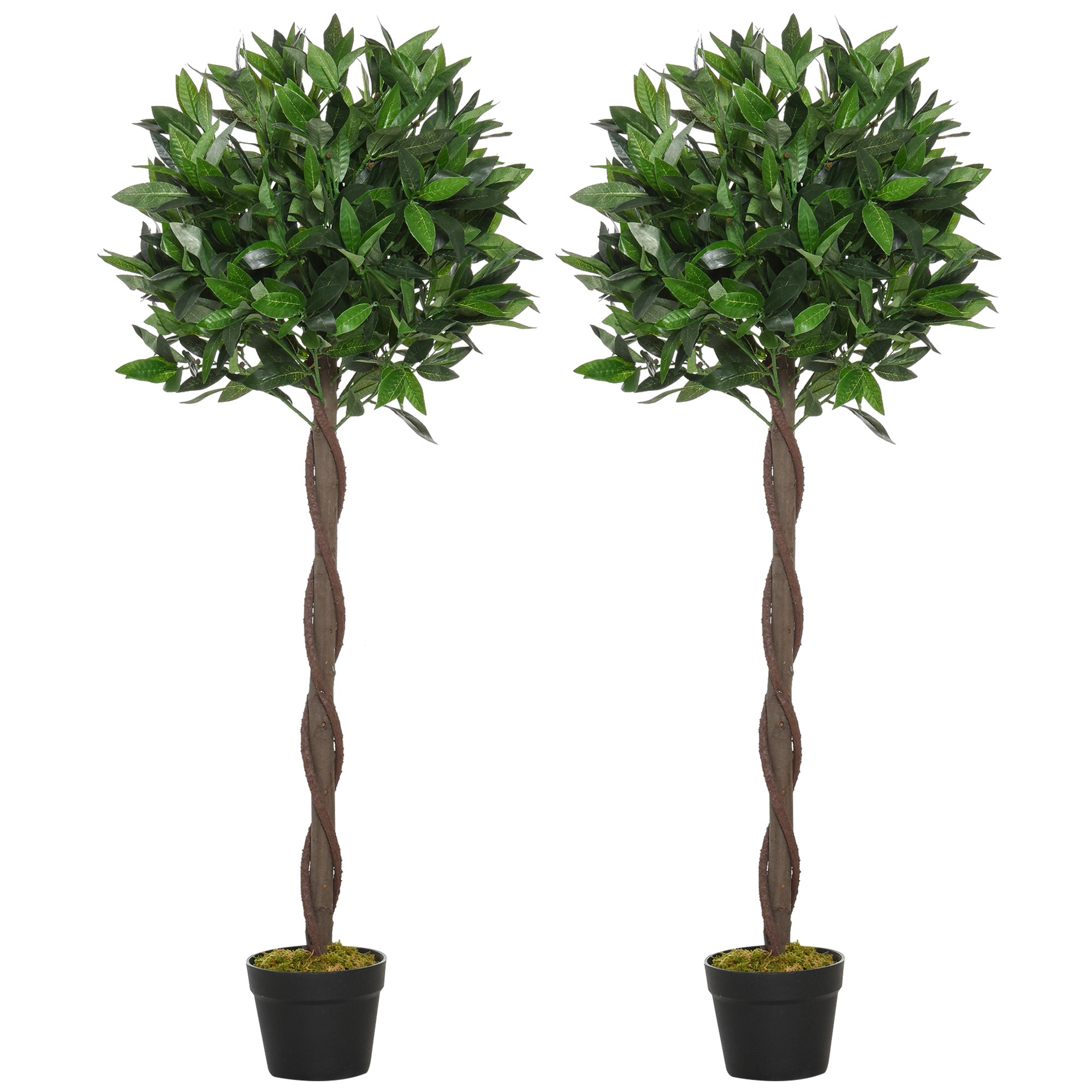 Outsunny 2er-Set Künstlicher Lorbeerbaum, 120 cm, Kunstpflanzen im Zementtopf, Kunststoff-Pflanzen für drinnen und draußen, Grün