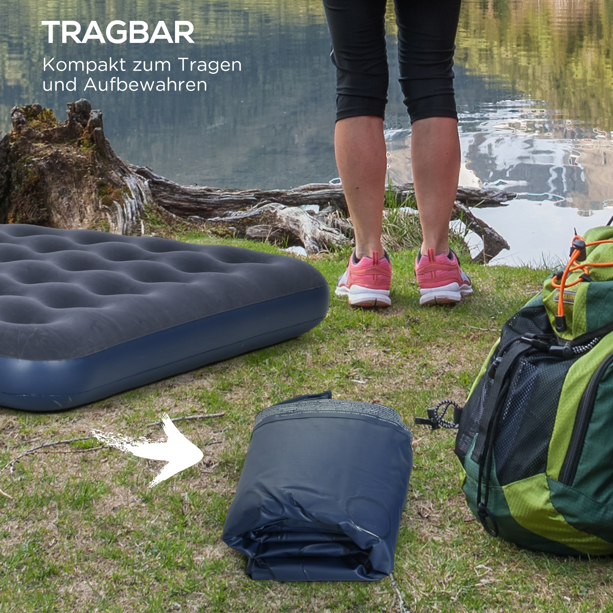 Outsunny Luftmatratze für 2 Personen, weich & robust, 203x152x22cm, Dunkelblau