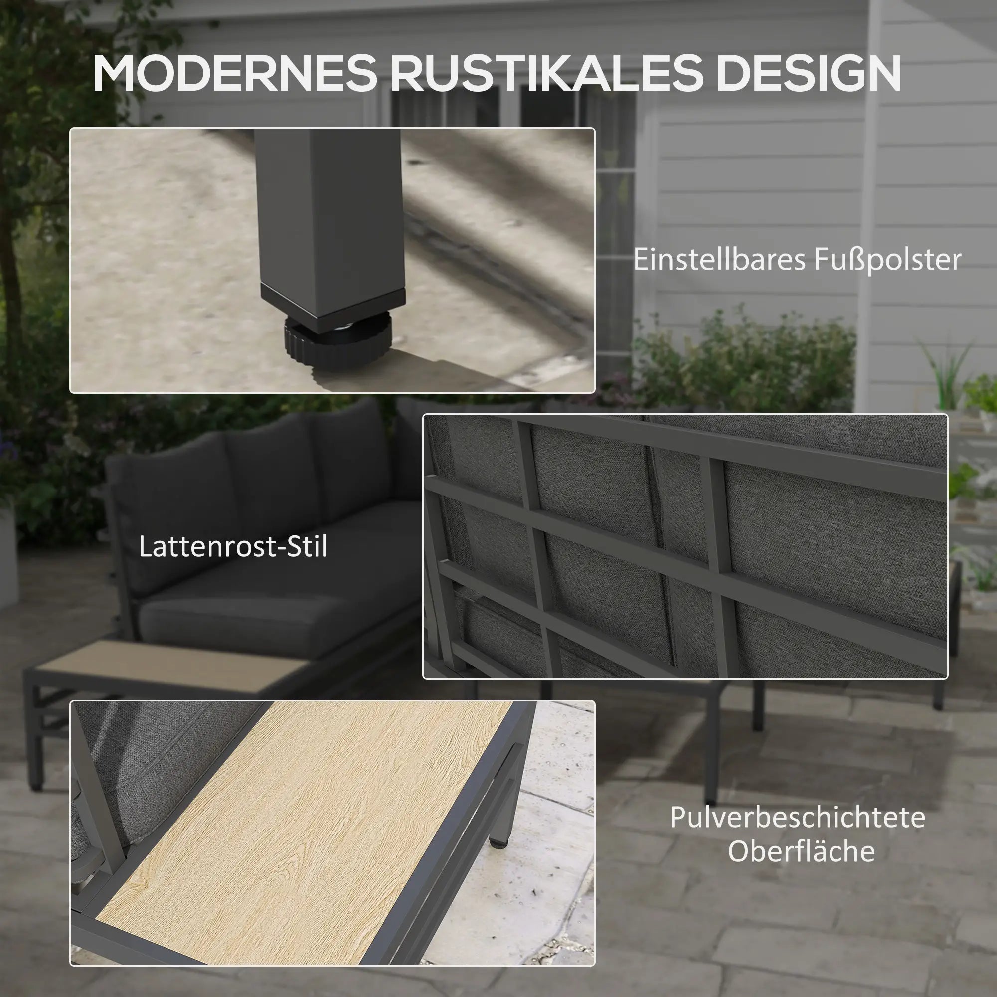 5-tlg. Gartenlounge-Set mit Sofa & Tisch, Grau