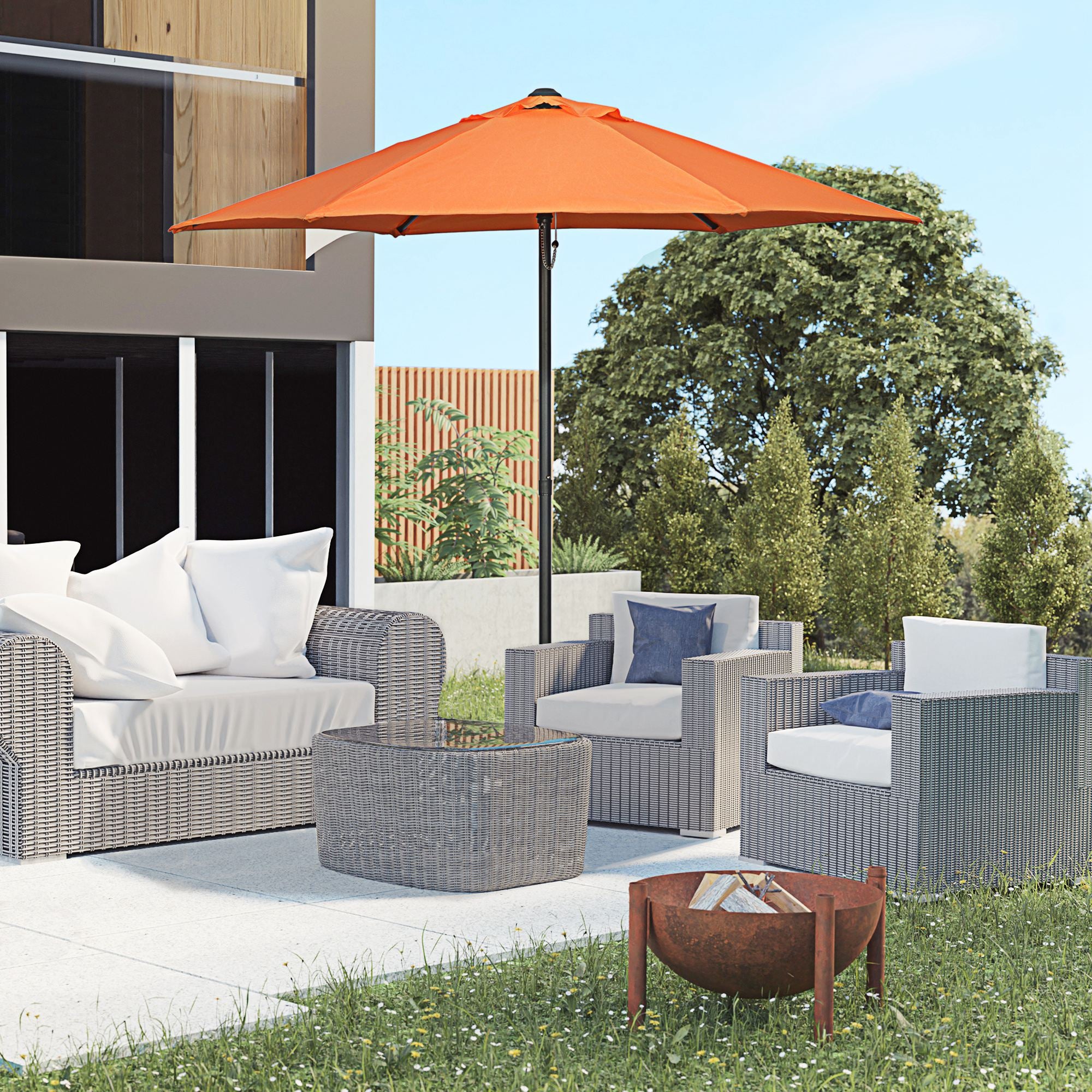 Outsunny Sonnenschirm Ø196 cm, sechseckig Balkonschirm für Strand Balkon Garten, Orange