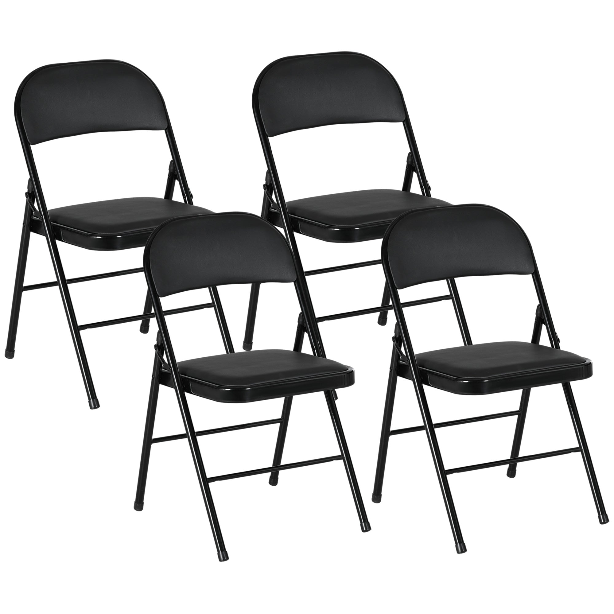 HOMCOM 4er-Set Klappstühle, Tragbare Bürostühle, Metallbeine, Faltstuhl für Büro, Empfang, Wartezimmer, Kunstleder, Schwarz