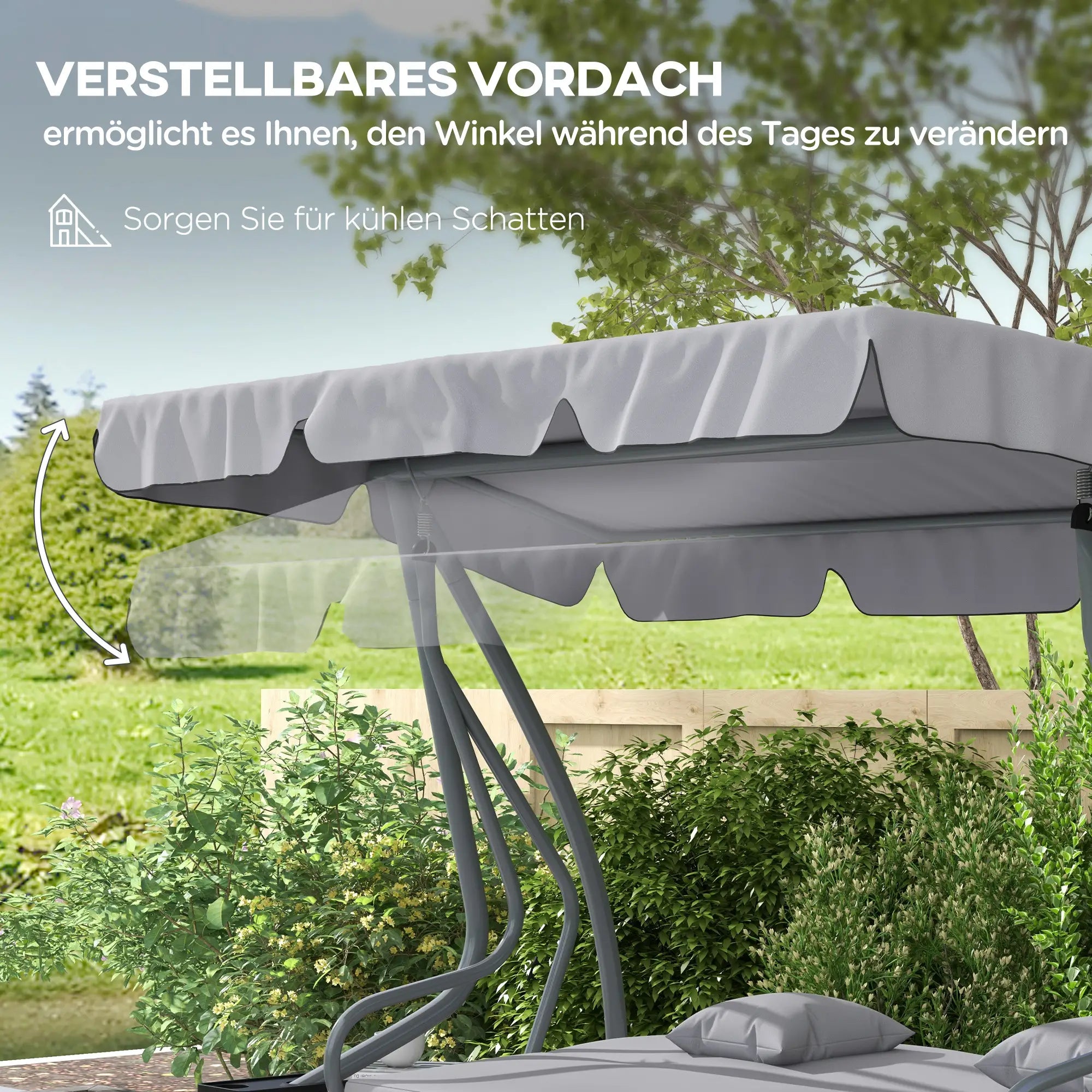 Outsunny 2-in-1 Hollywoodschaukel mit Liegefunktion, verstellbares Dach, bis 340 kg, Stahl, 200x120x164 cm, Grau