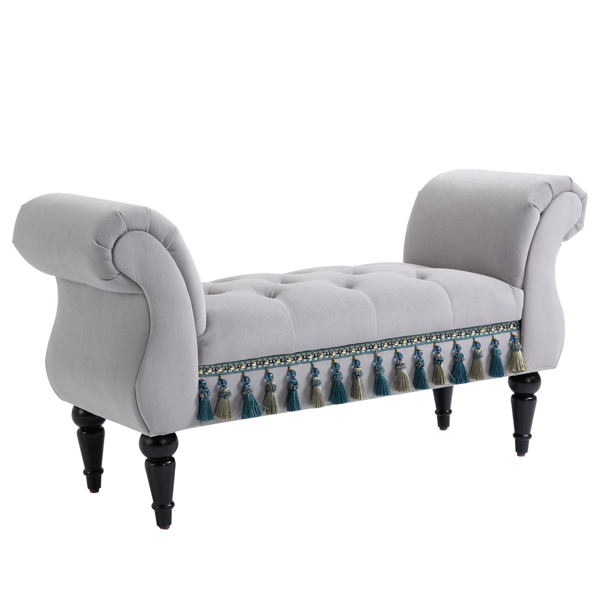 HOMCOM Sitzbank Polsterbank, Samtoptik, Luxus Bettbank mit Holzbeine, Flurbank für Schlafzimmer, bis 150 kg Belastbar, Hellgrau, 117 x 40 x 58 cm
