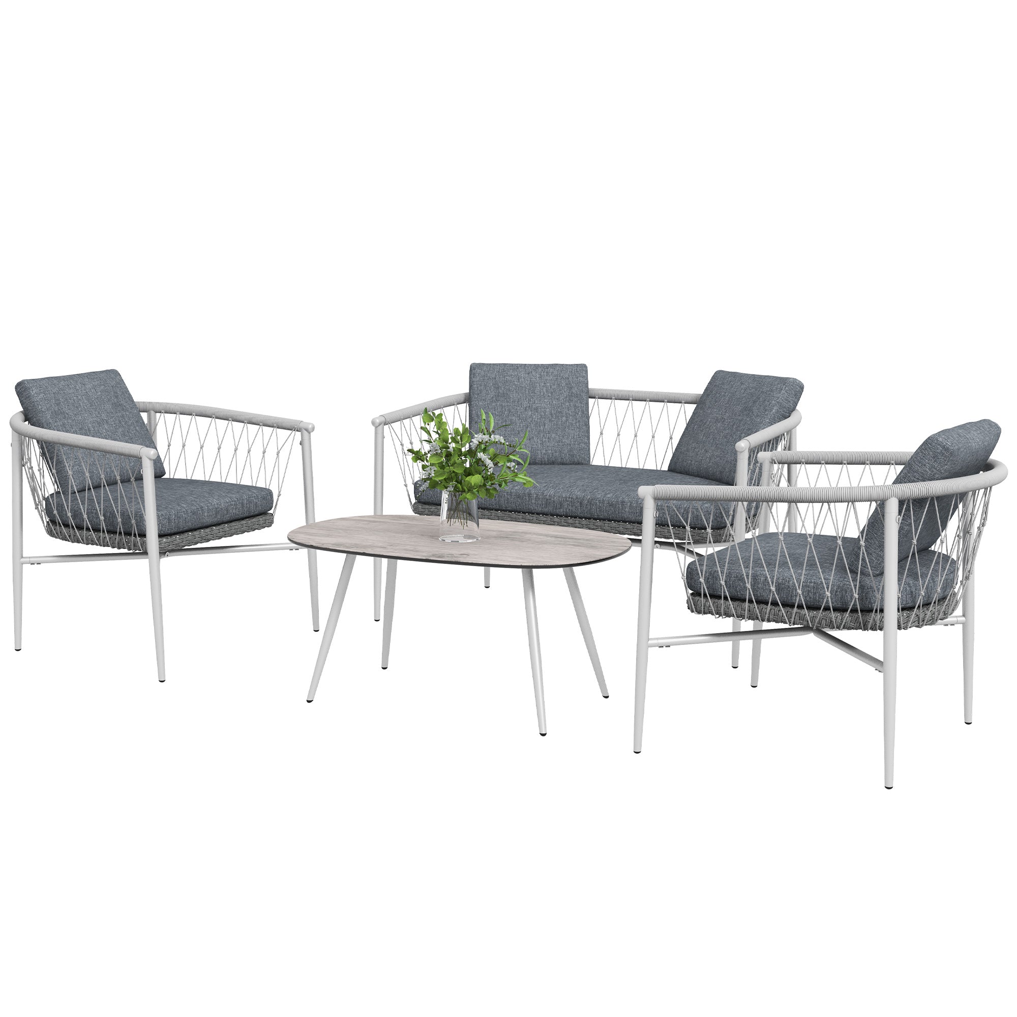 Outsunny Gartengarnitur, 4-teilig, Schaukelfunktion, Sitzauflagen, Polyrattan, Metallgestell, Grau