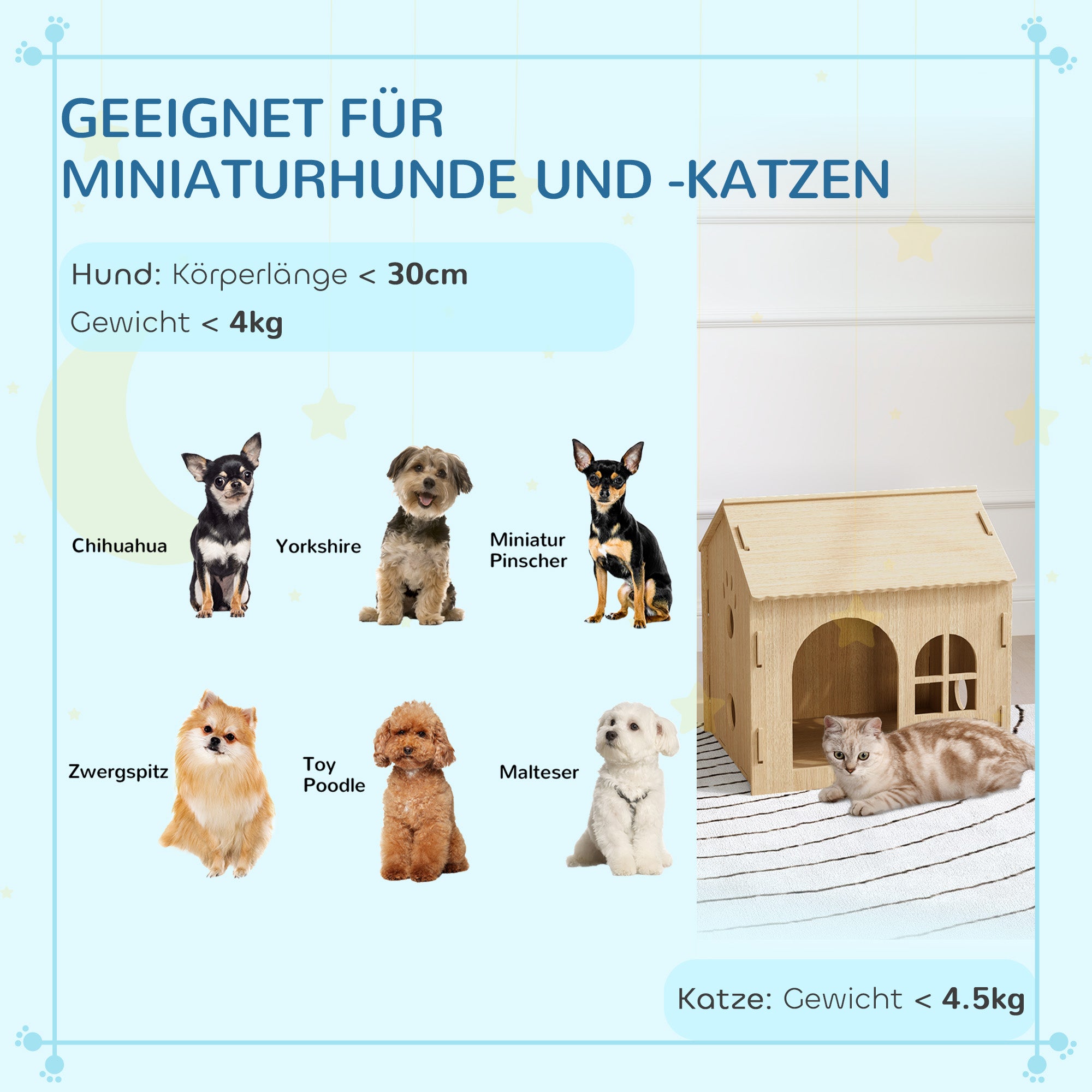 PawHut Hundehütte/Katzenhaus für Indoor, niedliches Design, 50 x 41 x 51 cm