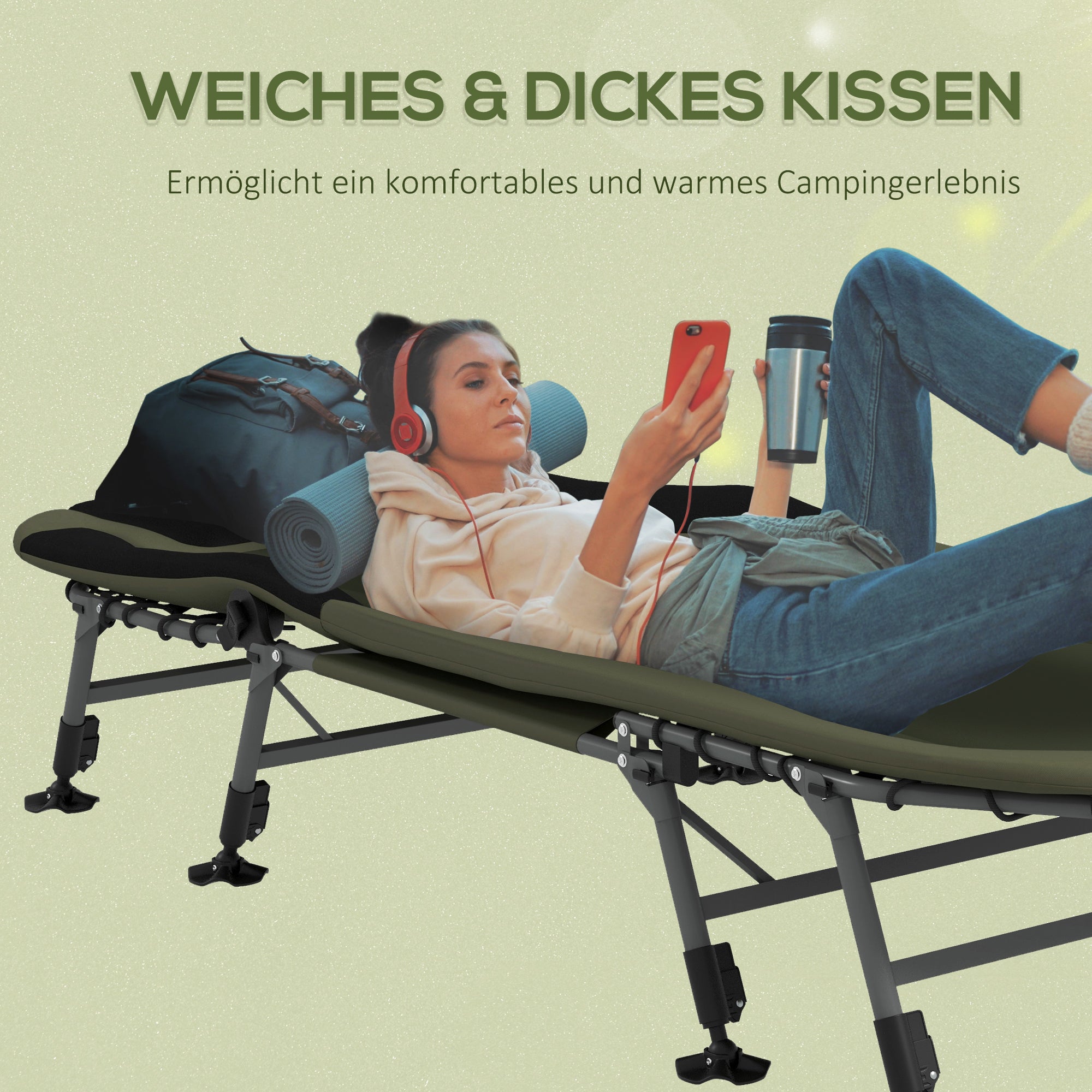 Outsunny Campingliege Campingbett Feldbett, 200 x 85 x 40-55 cm, Grün