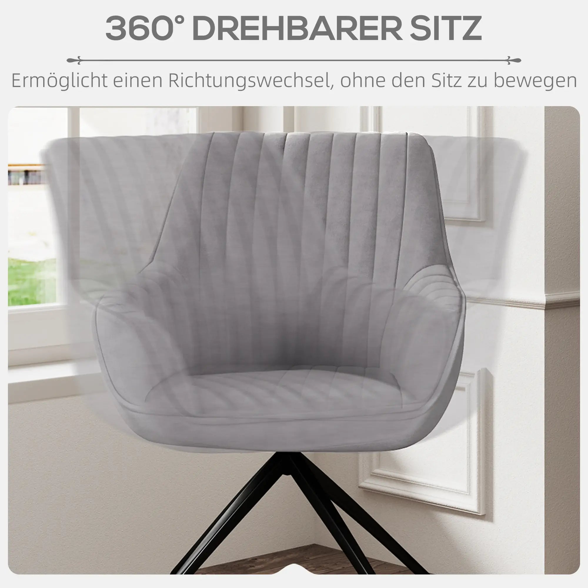 HOMCOM Drehbarer Armstuhl, Moderner Akzentsessel mit Metallbeinen für Wohnzimmer, Schlafzimmer, Büro, Grau