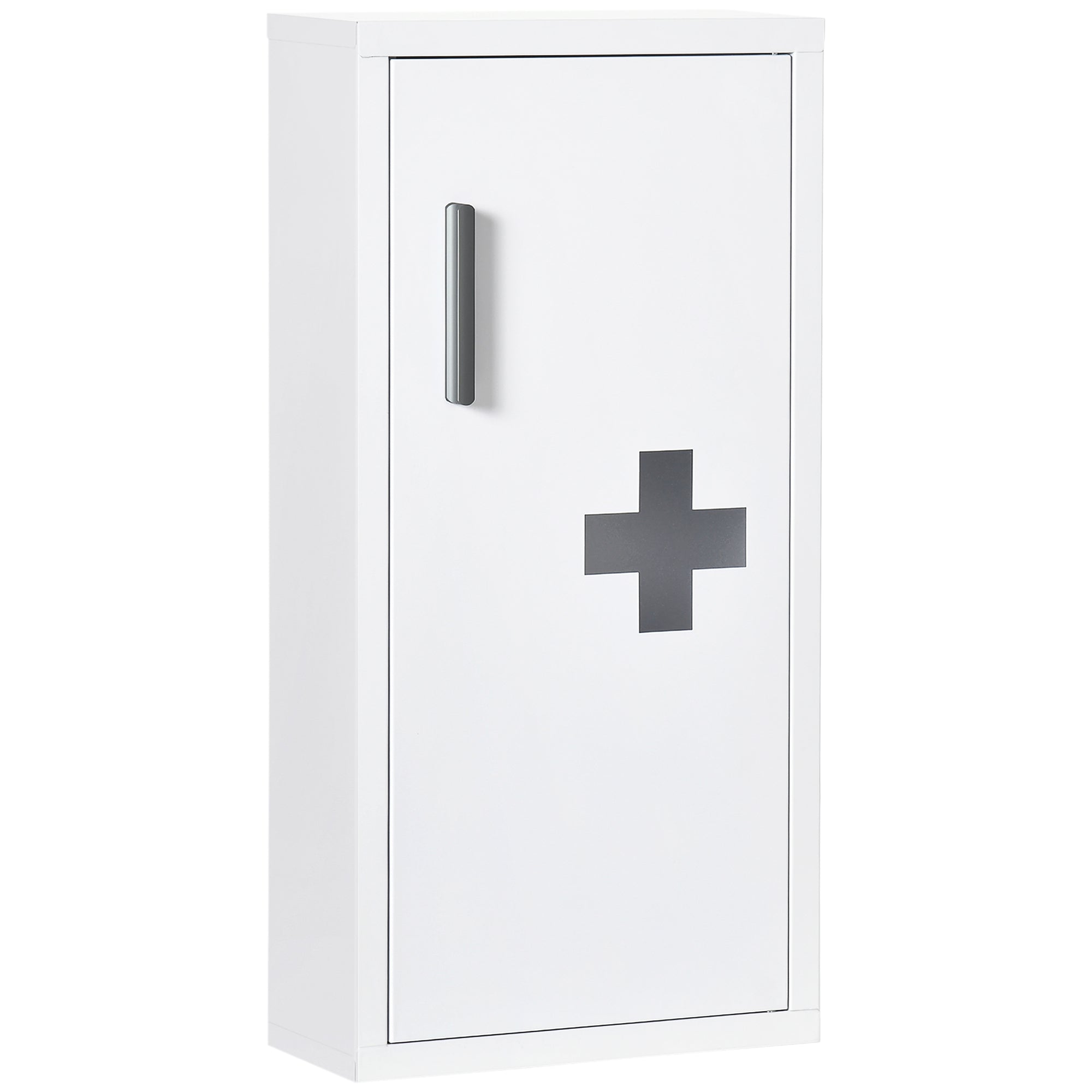 kleankin Medizinschrank, 3 Innenfächer, Magnetverschluss, Kreuzsymbol, Stahlgehäuse, weiß, 30 x 12 x 60 cm